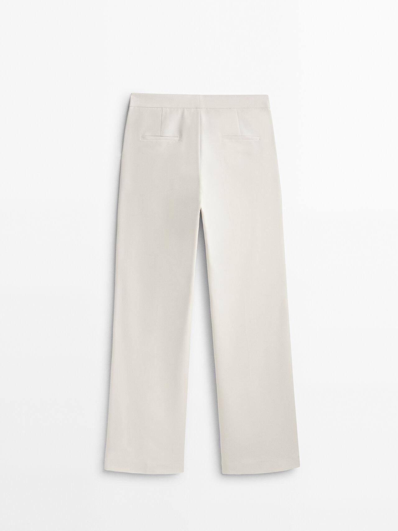 MASSIMO DUTTI Straight Crepe Trousers in White | Lyst