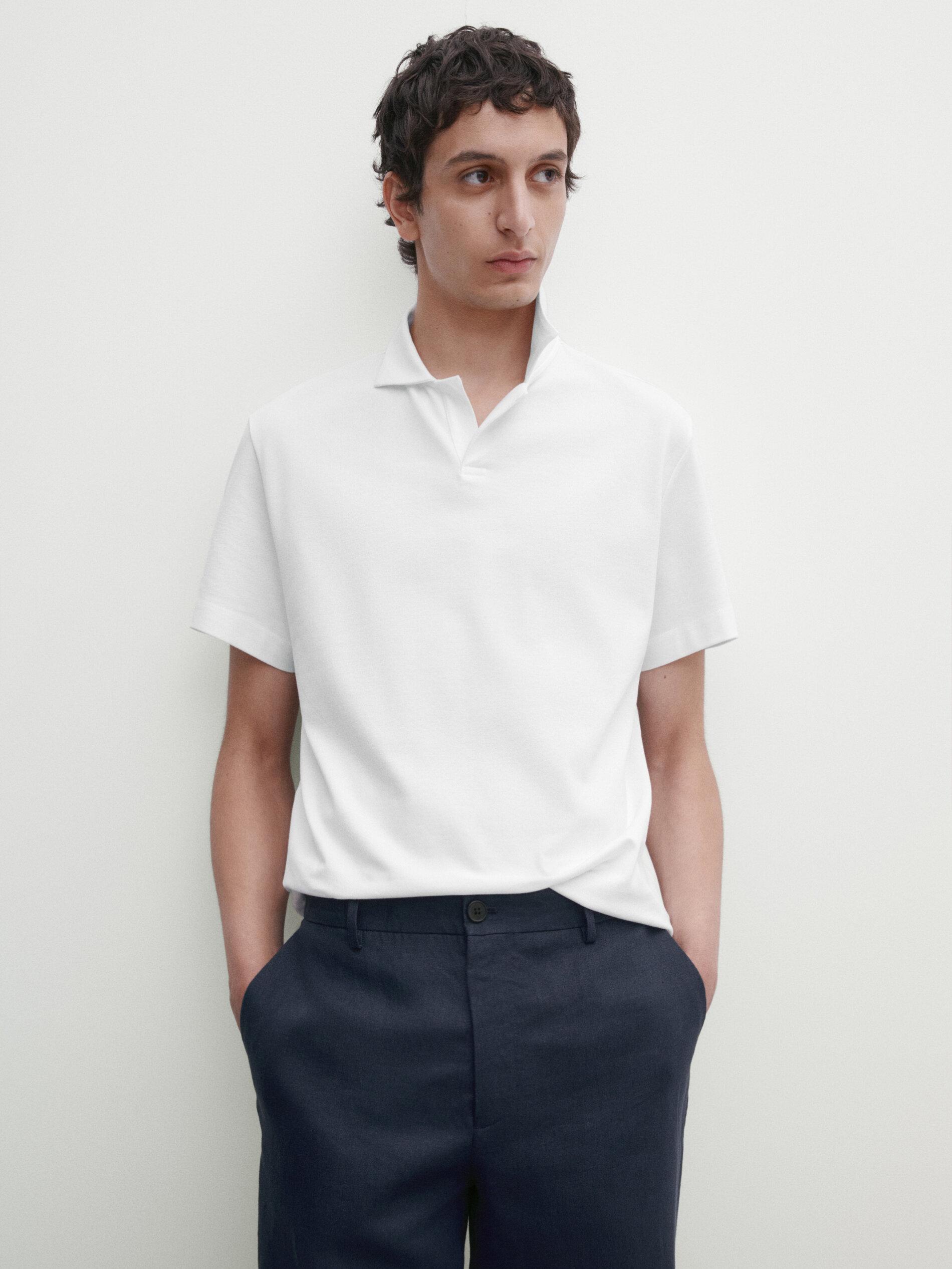 MASSIMO DUTTI Short Sleeve Cotton Blend Polo Shirt in White for Men Lyst UK