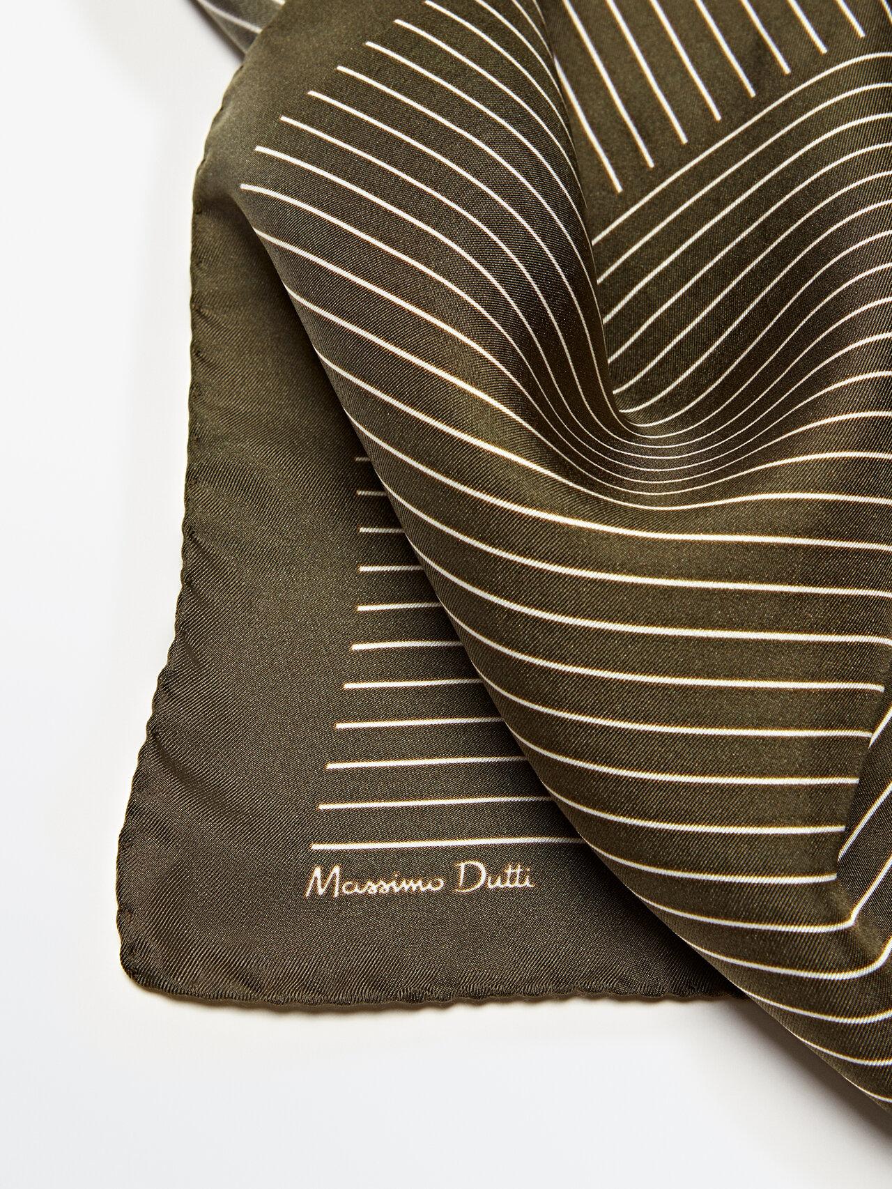 MASSIMO DUTTI Women's Green Stripe Print Silk Scarf