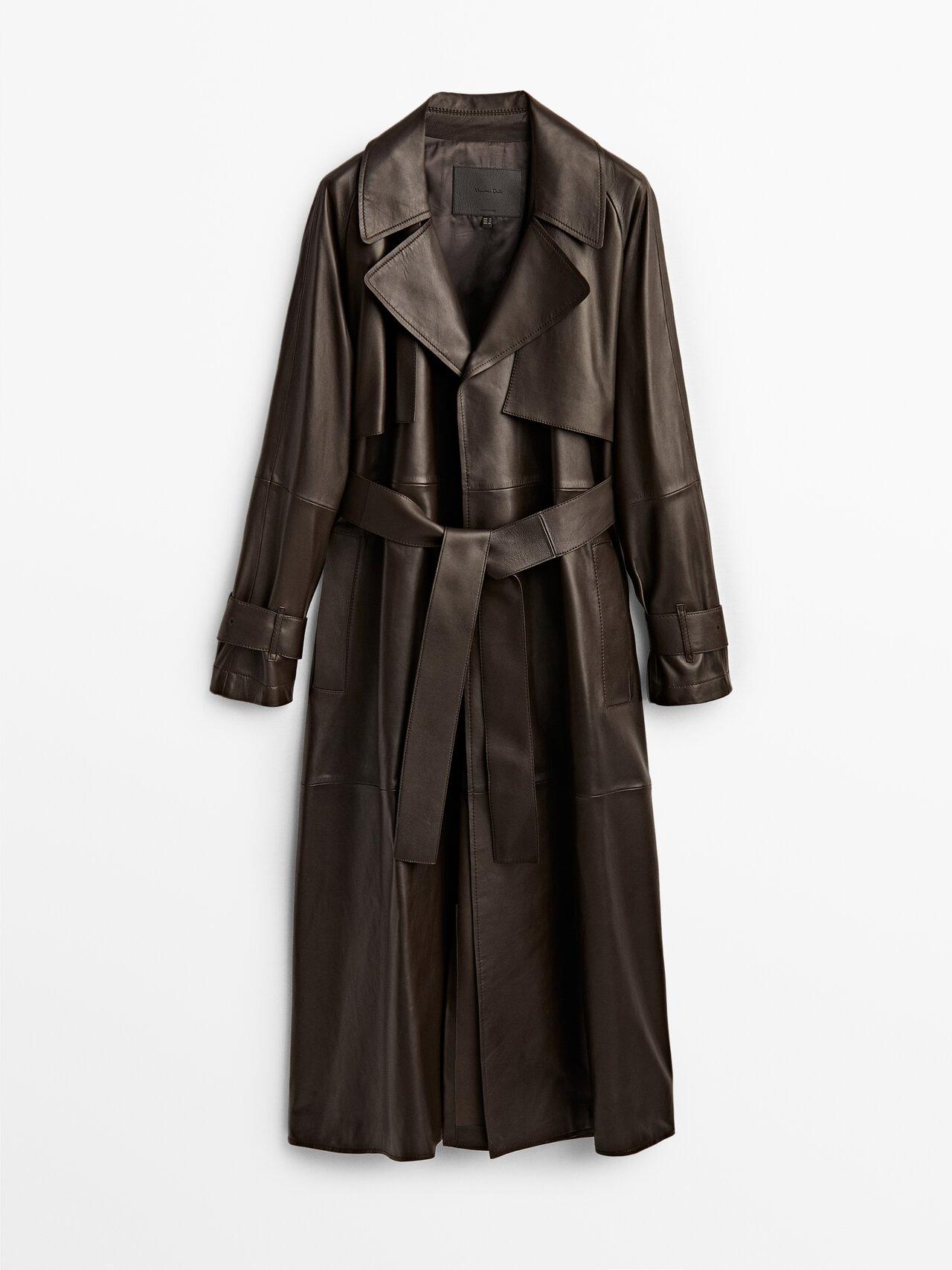 MASSIMO DUTTI Nappa Leather Trench-style Coat With Belt in Brown | Lyst