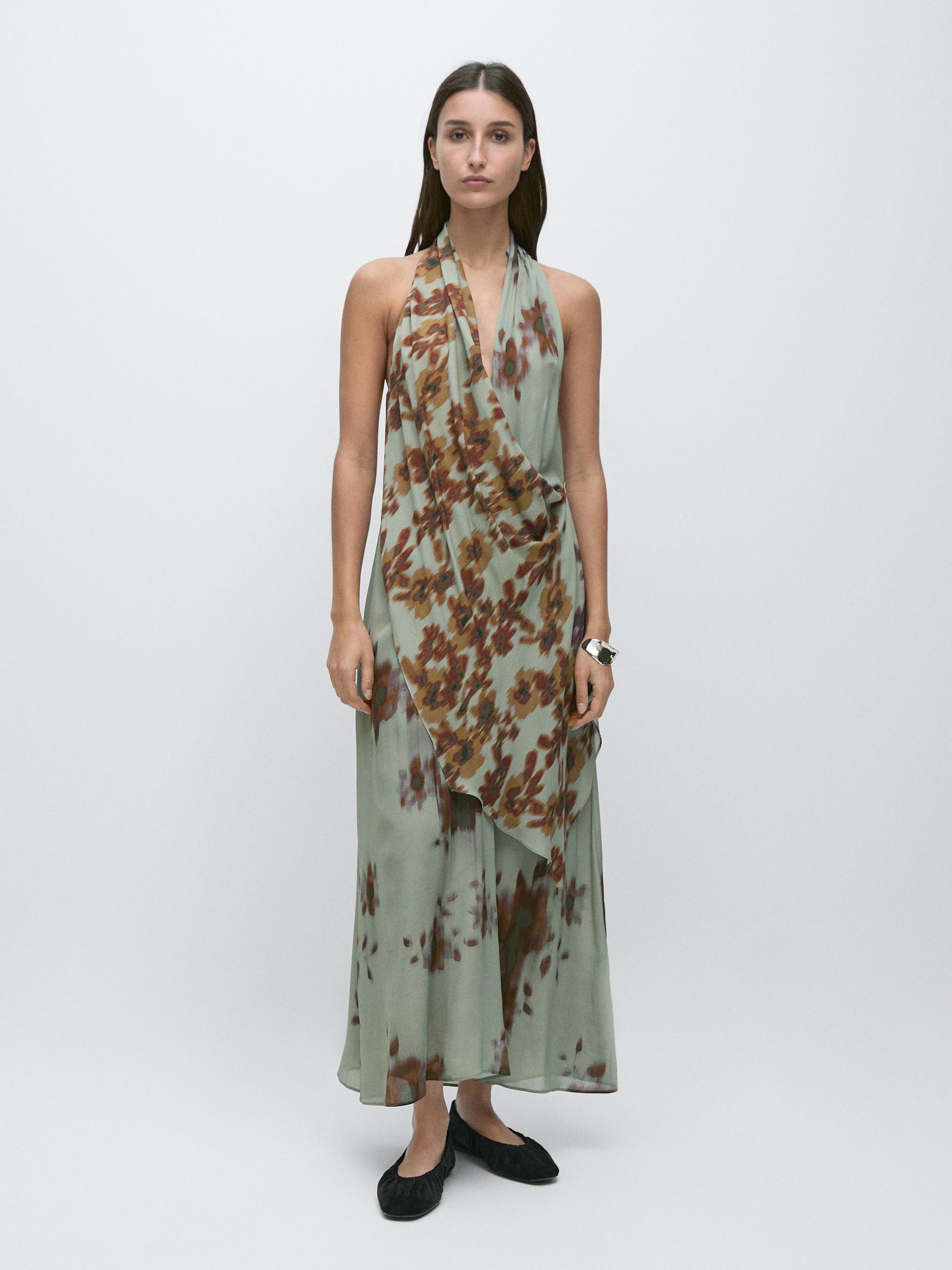 massimo dutti linen halter dress 100% Linen Halter Midi Dress - White - 4 - Massimo Dutti