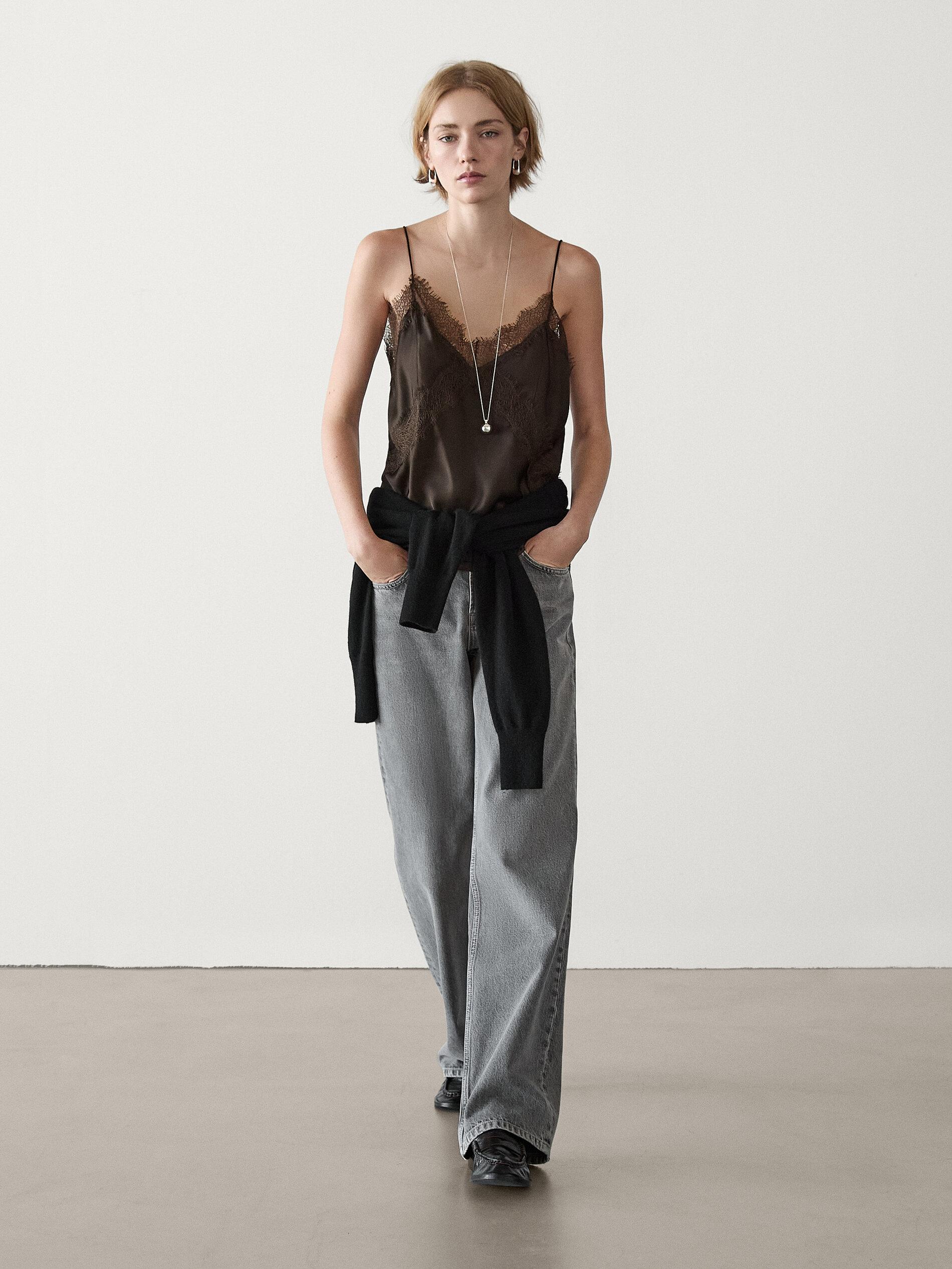 Top Tirantes Lencero Encaje de MASSIMO DUTTI de color Neutro Lyst