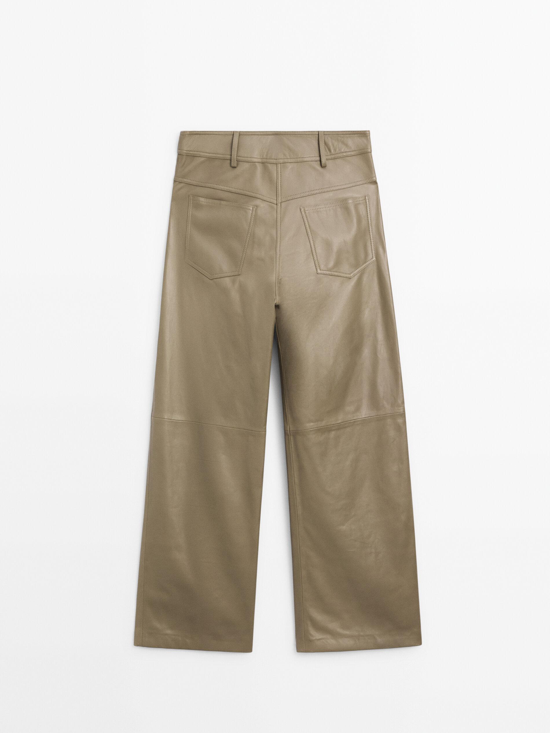 MASSIMO DUTTI Wide-Leg Nappa Leather Trousers With Seam