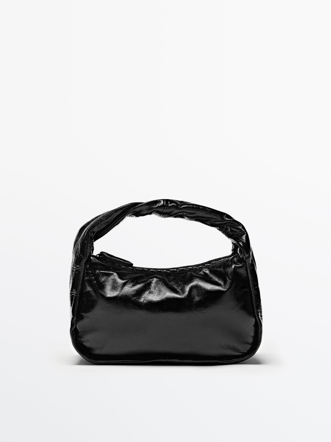 MASSIMO DUTTI Leather Bucket Bag With A Crackled Finish in Black | Lyst