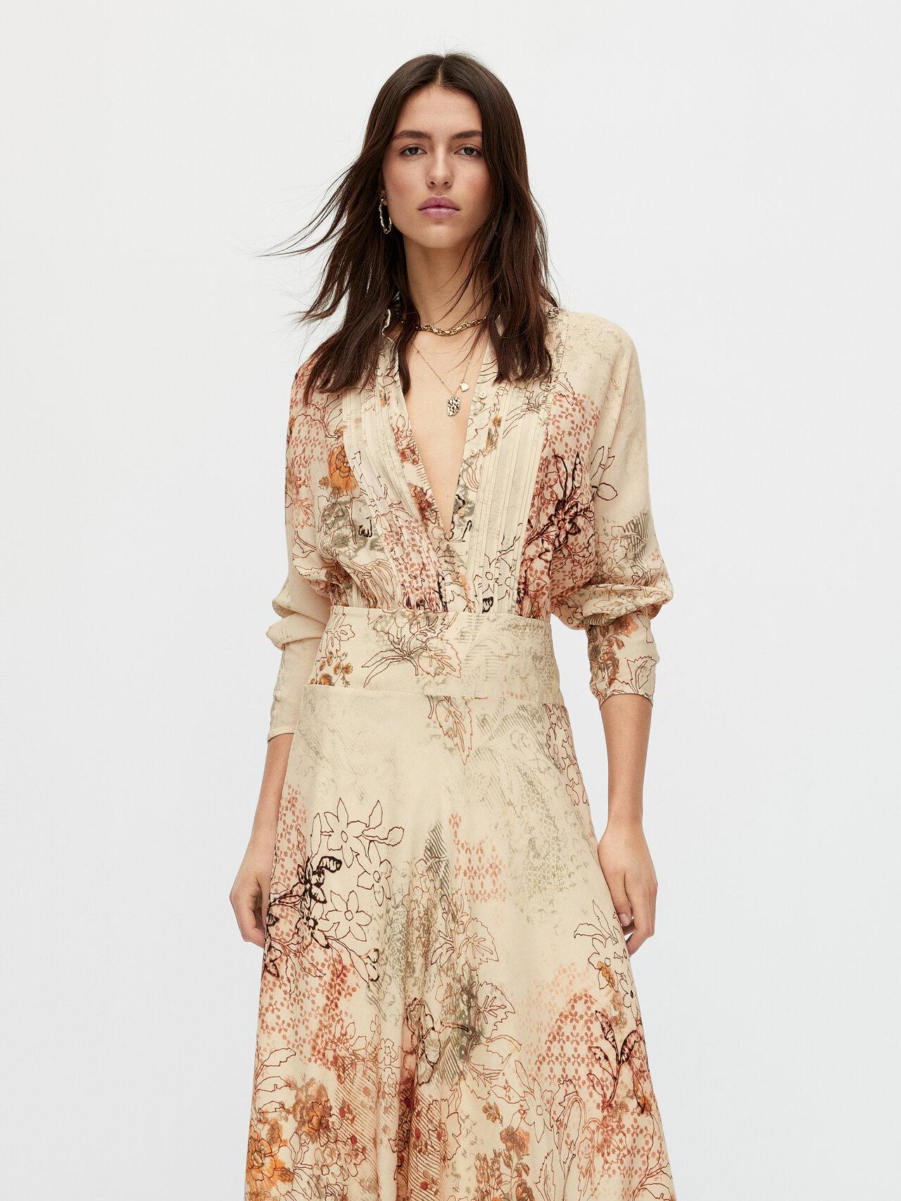 MASSIMO DUTTI Long Printed Dress in Natural | Lyst