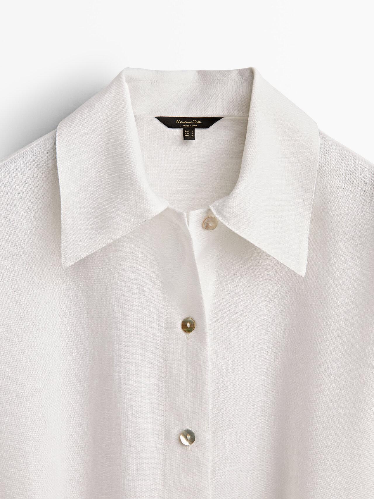MASSIMO DUTTI Long Shirt Dress In 100% Linen in White | Lyst
