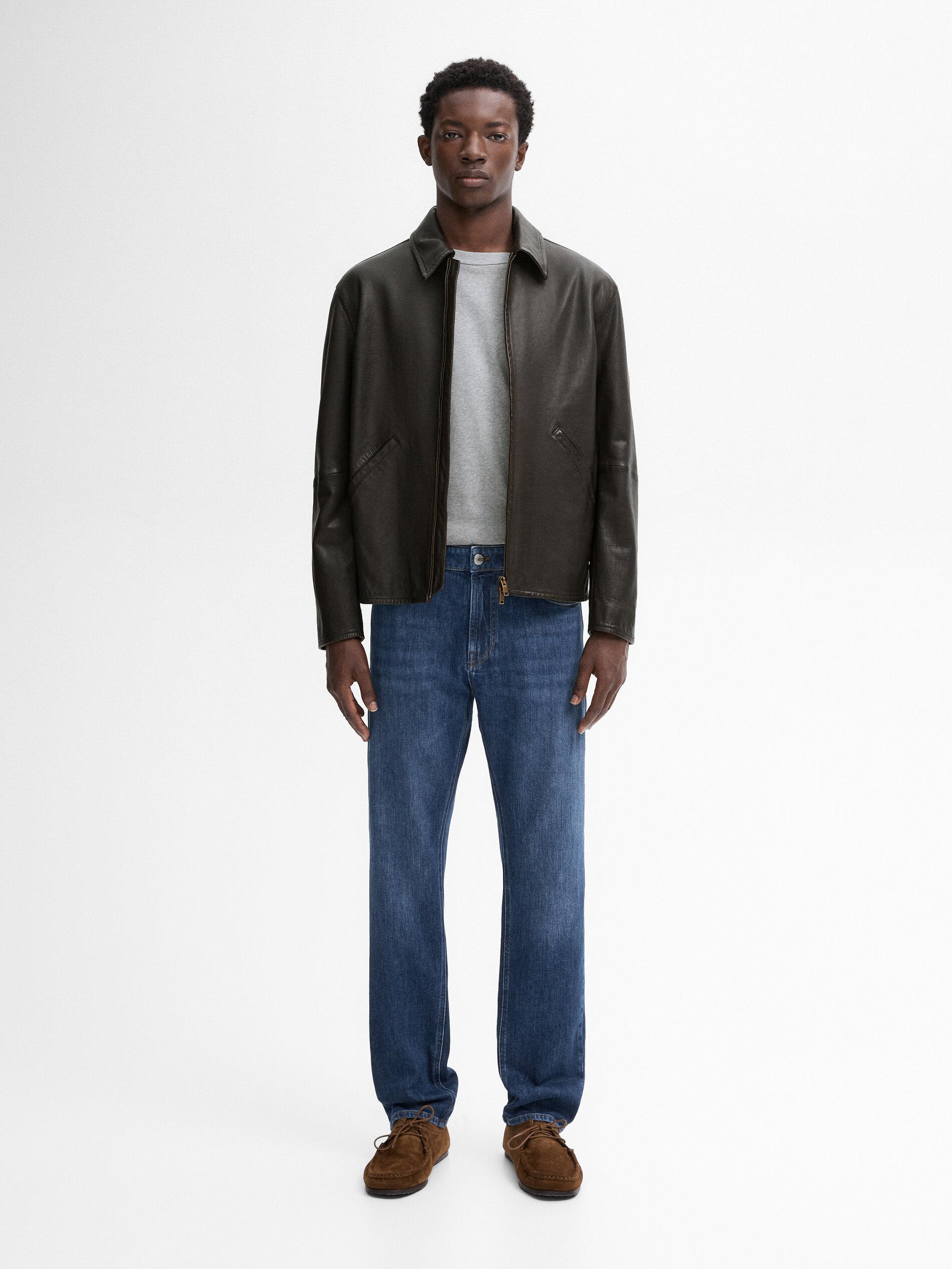 Mens Jackets Massimo Dutti Navy Leather Jacket MASSIMO DUTTI Nappa