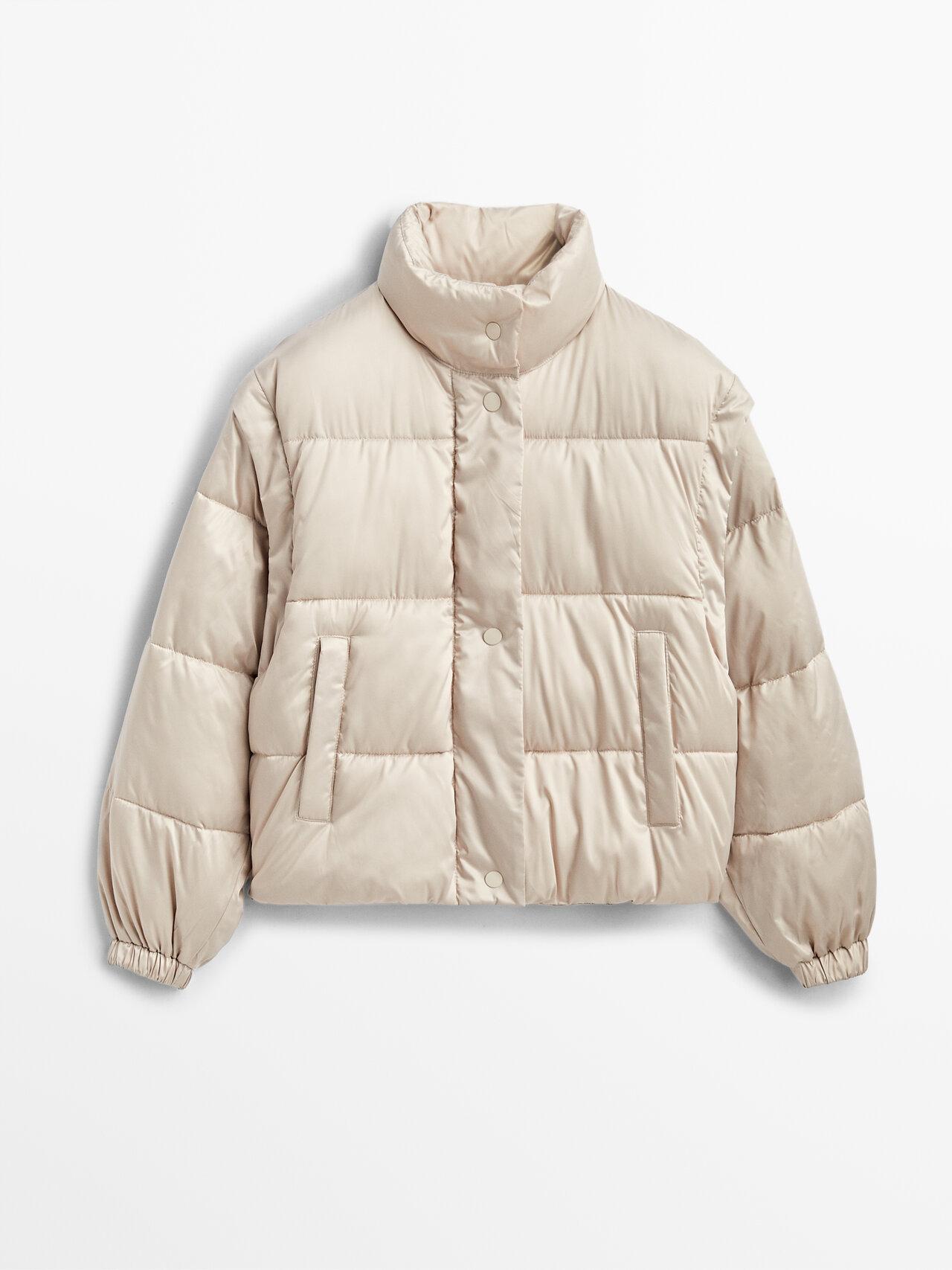 MASSIMO DUTTI Puffer Jacket With Detachable Sleeve Detail in Cream  (Natural) - Lyst