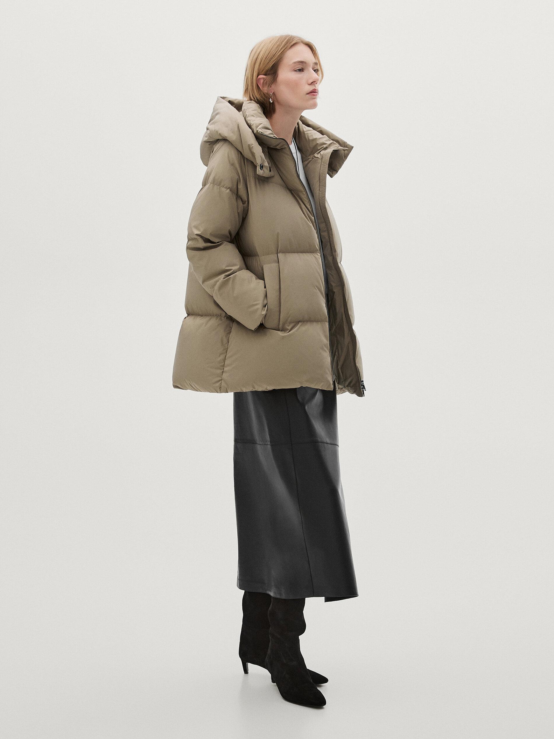 MASSIMO DUTTI Technical Fabric Down Puffer Jacket in Natural Lyst UK