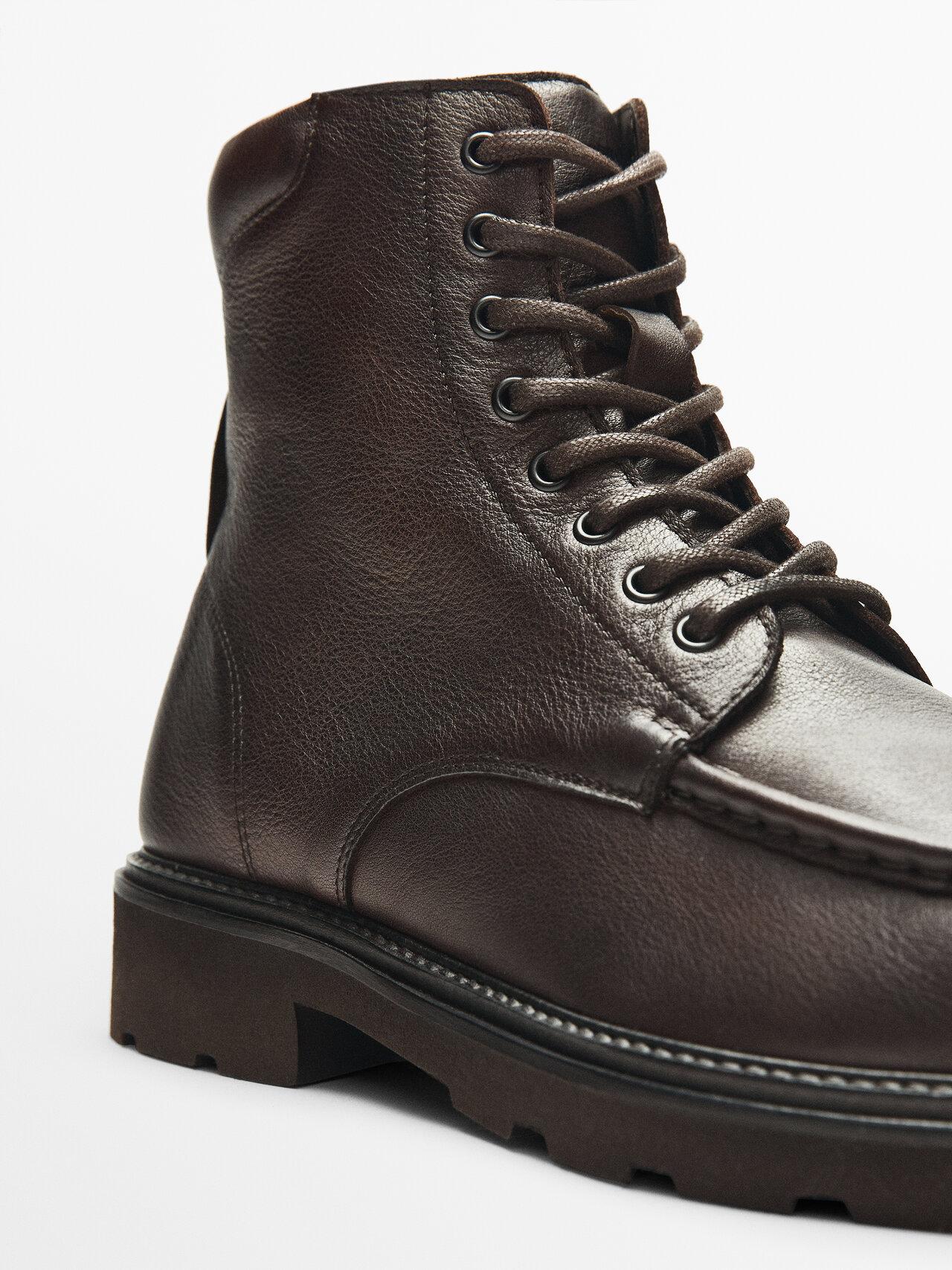 MASSIMO DUTTI Leather Boots With Moc Toe in Black for Men | Lyst