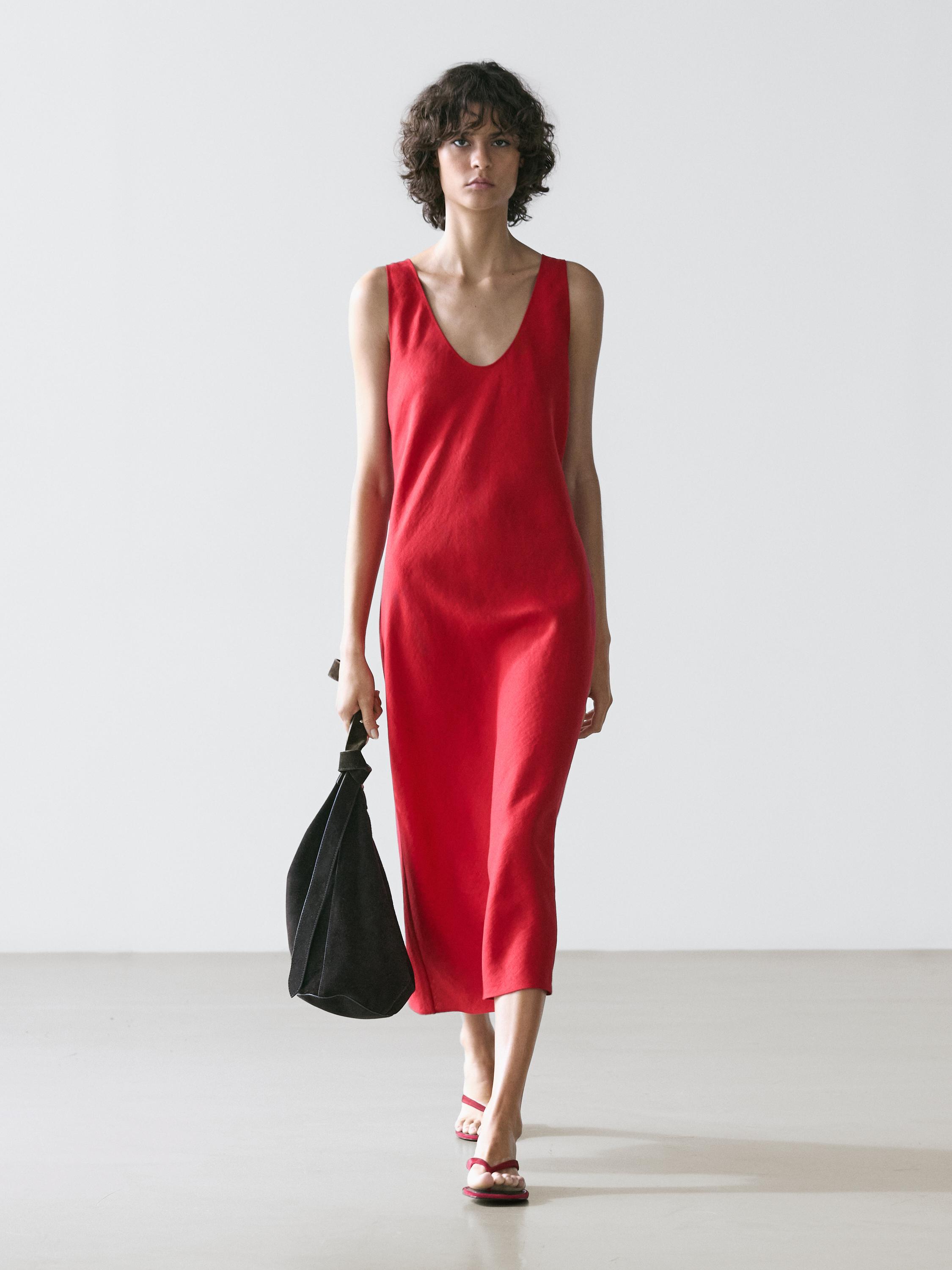 red linen dress massimo dutti Reddish Burgundy Linen Dress for Bridal Shower