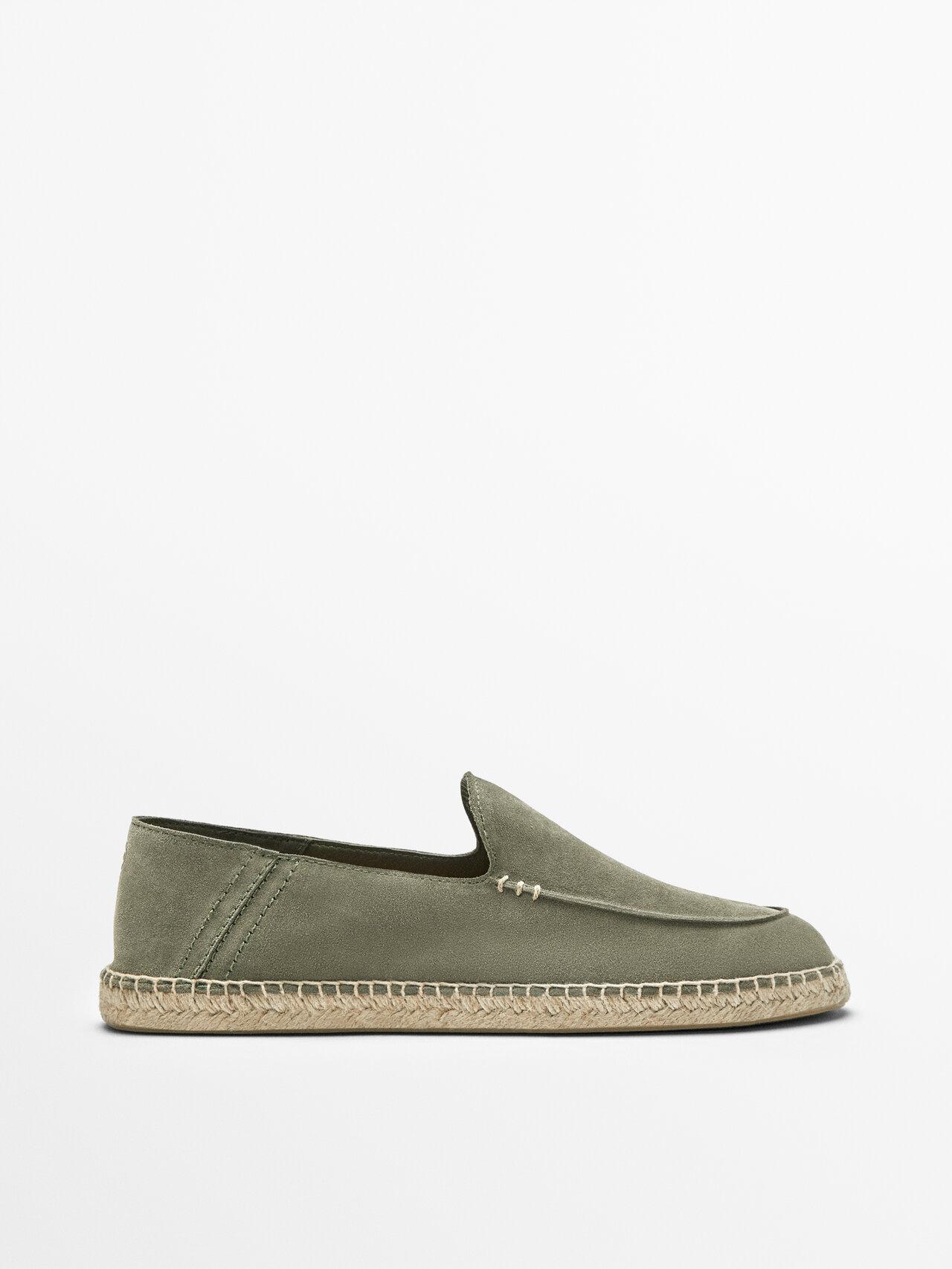 MASSIMO DUTTI Split Suede Espadrilles With Moc Toe in Green for Men | Lyst