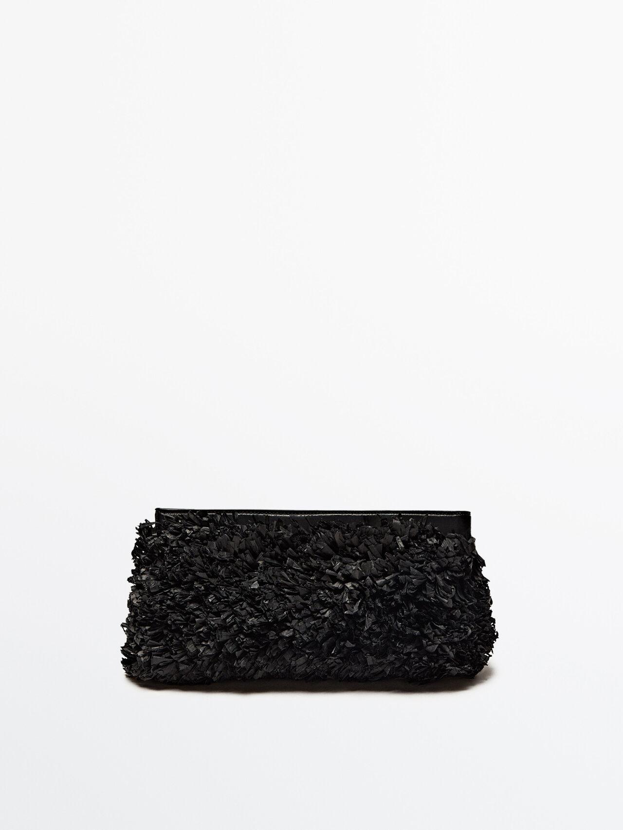 MASSIMO DUTTI Raffia Clutch Bag With Leather Strap in Black | Lyst