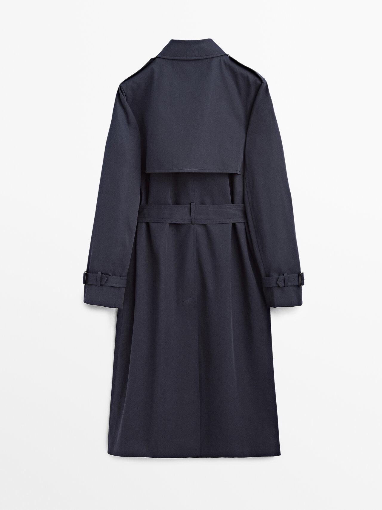 MASSIMO DUTTI Classic Cotton Trench Coat in Navy Blue (Blue) - Lyst
