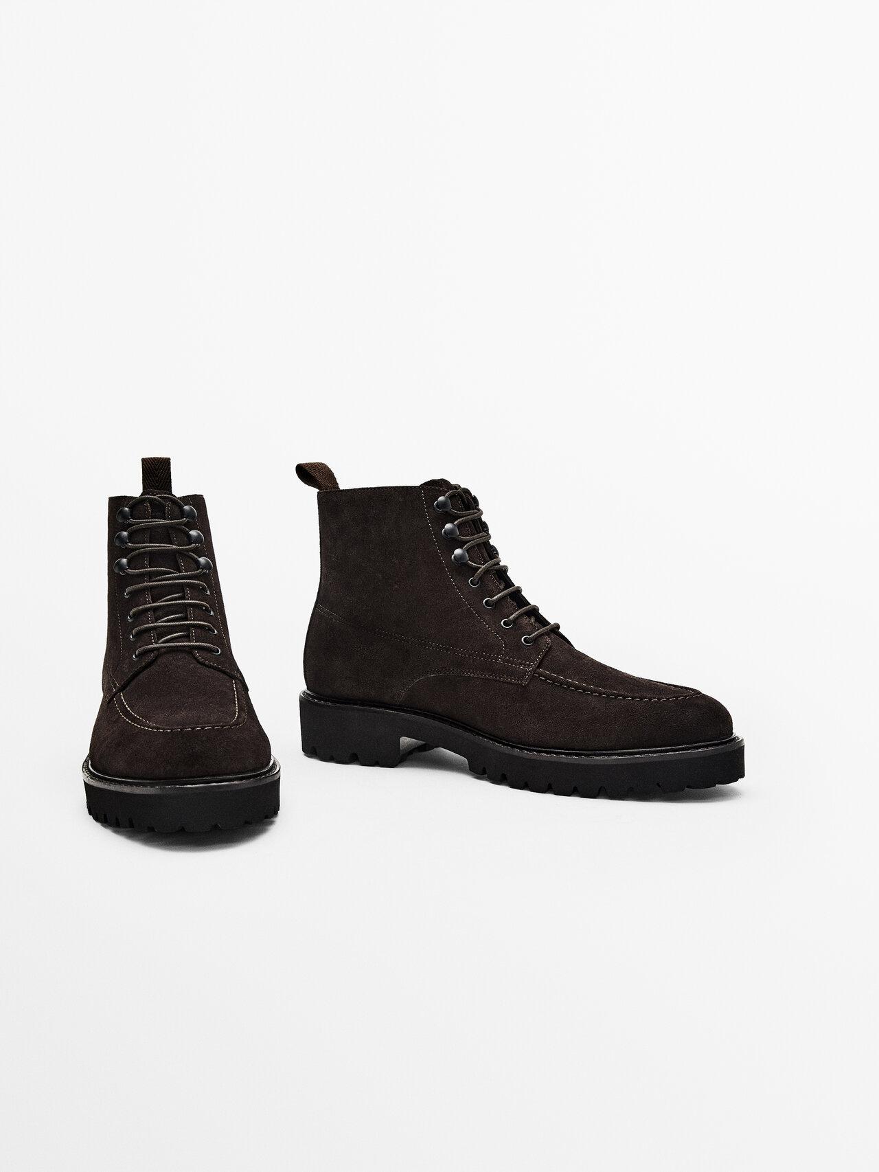 MASSIMO DUTTI Brown Split Suede Leather Moc Toe Boots for Men | Lyst