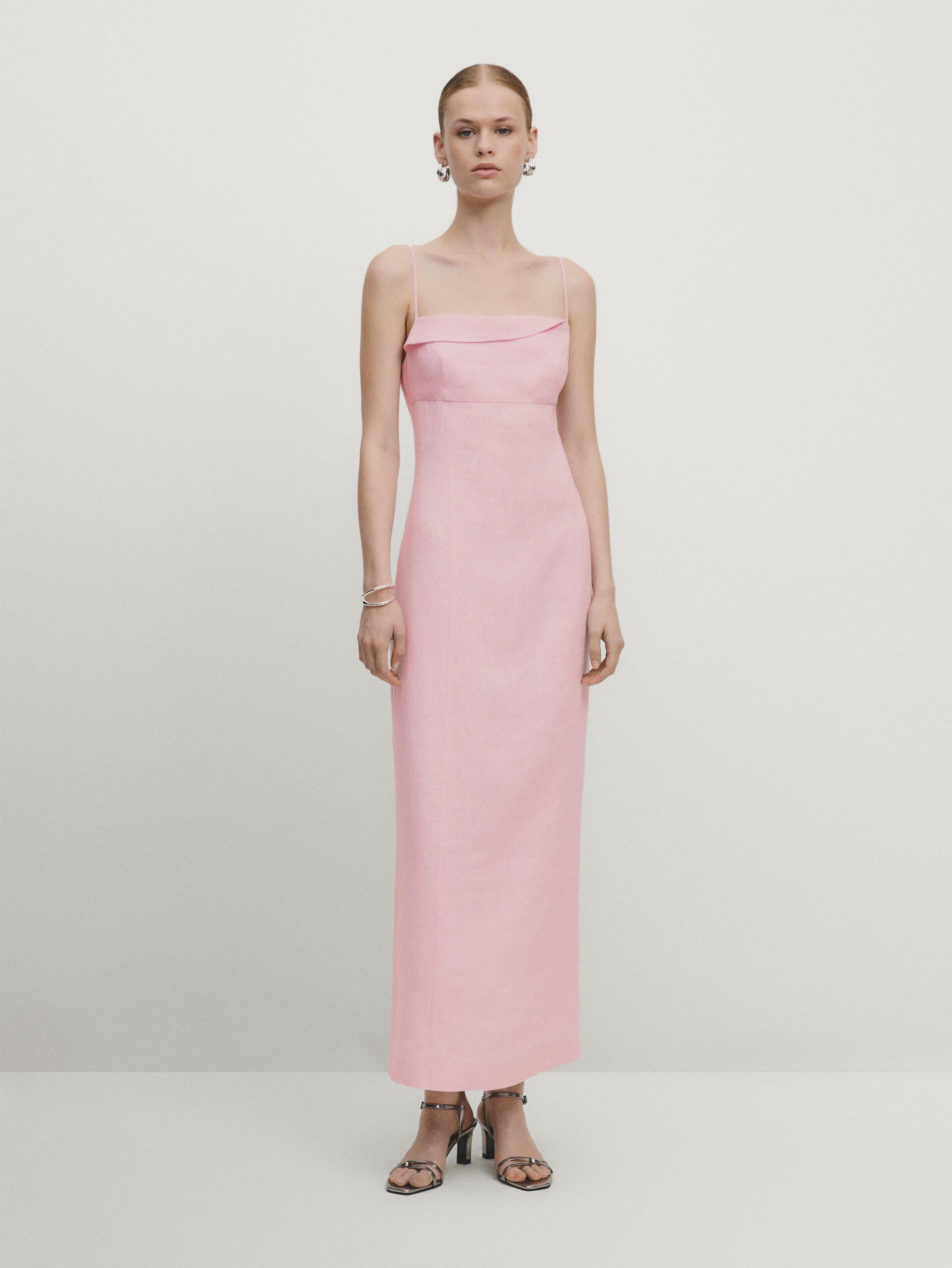 MASSIMO DUTTI Long Linen Dress With Flap Neckline in Pink Lyst UK
