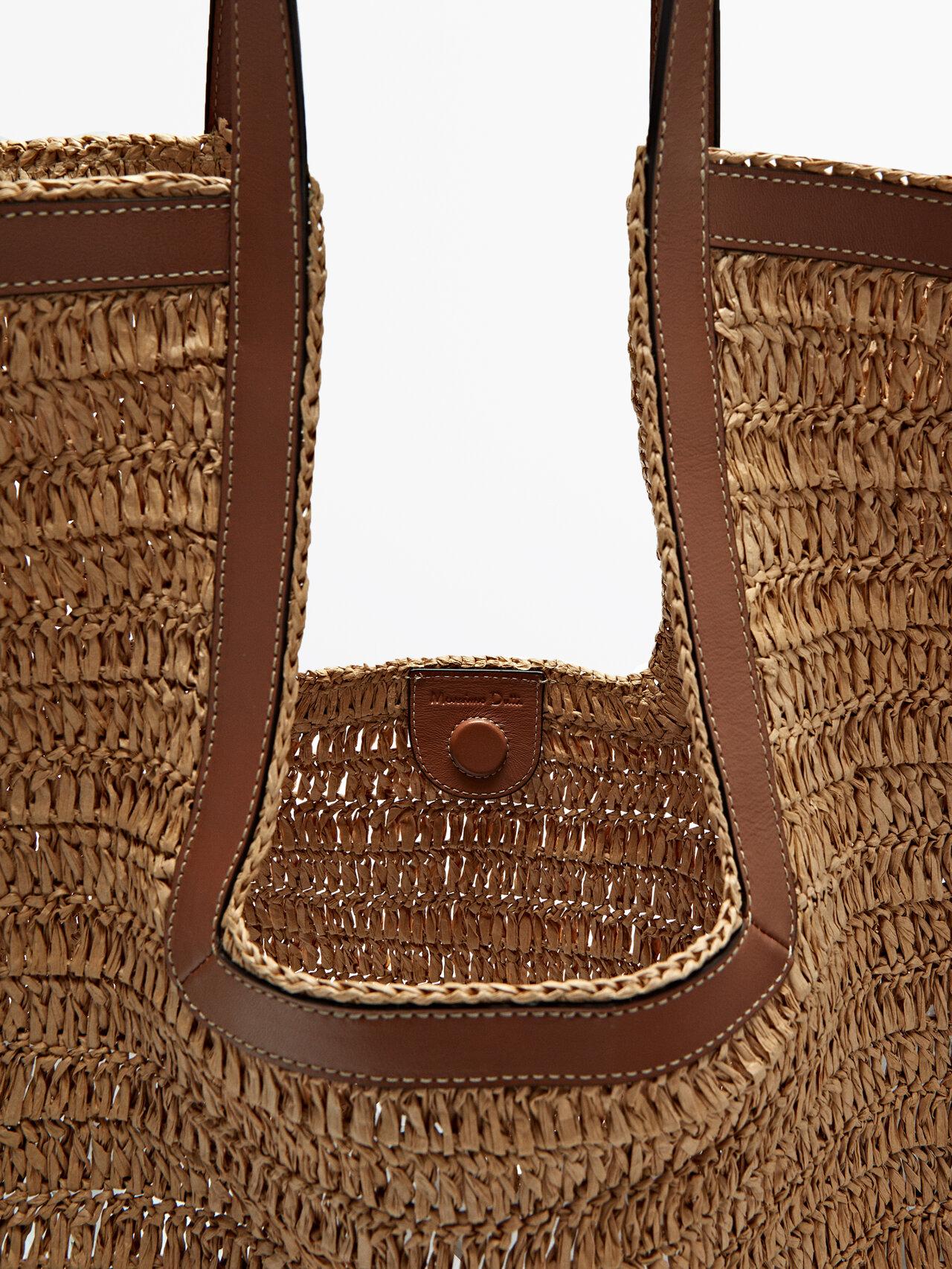 MASSIMO DUTTI Raffia Maxi Tote Bag With Leather Handles in Natural | Lyst