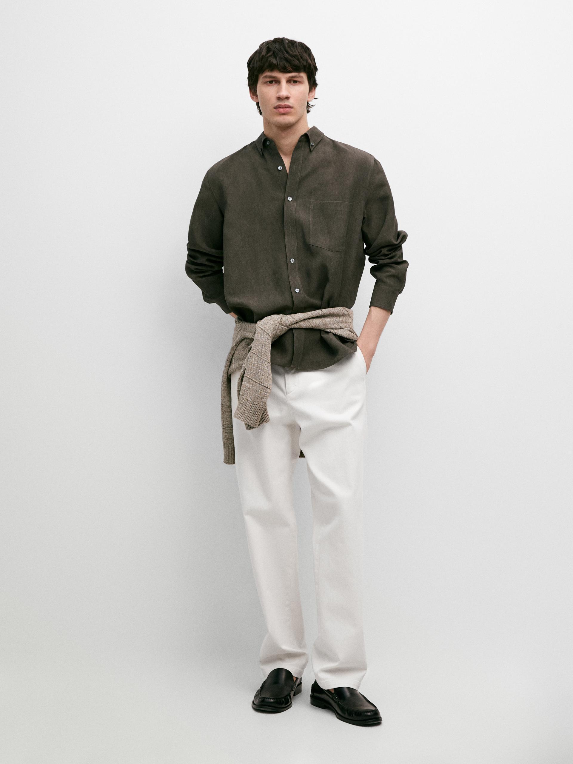 slim fit dress slacks Valerio Men’s Dress Shirt Navy / M main image 1