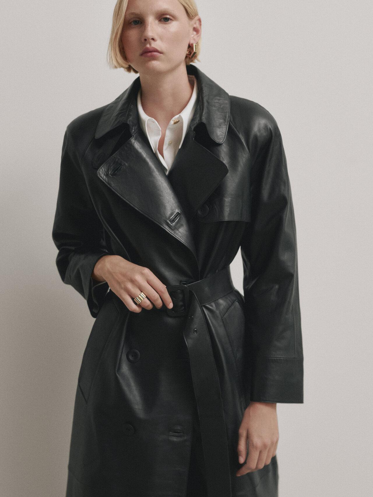 MASSIMO DUTTI Nappa Leather Trench-style Coat With Belt - Studio in Black |  Lyst
