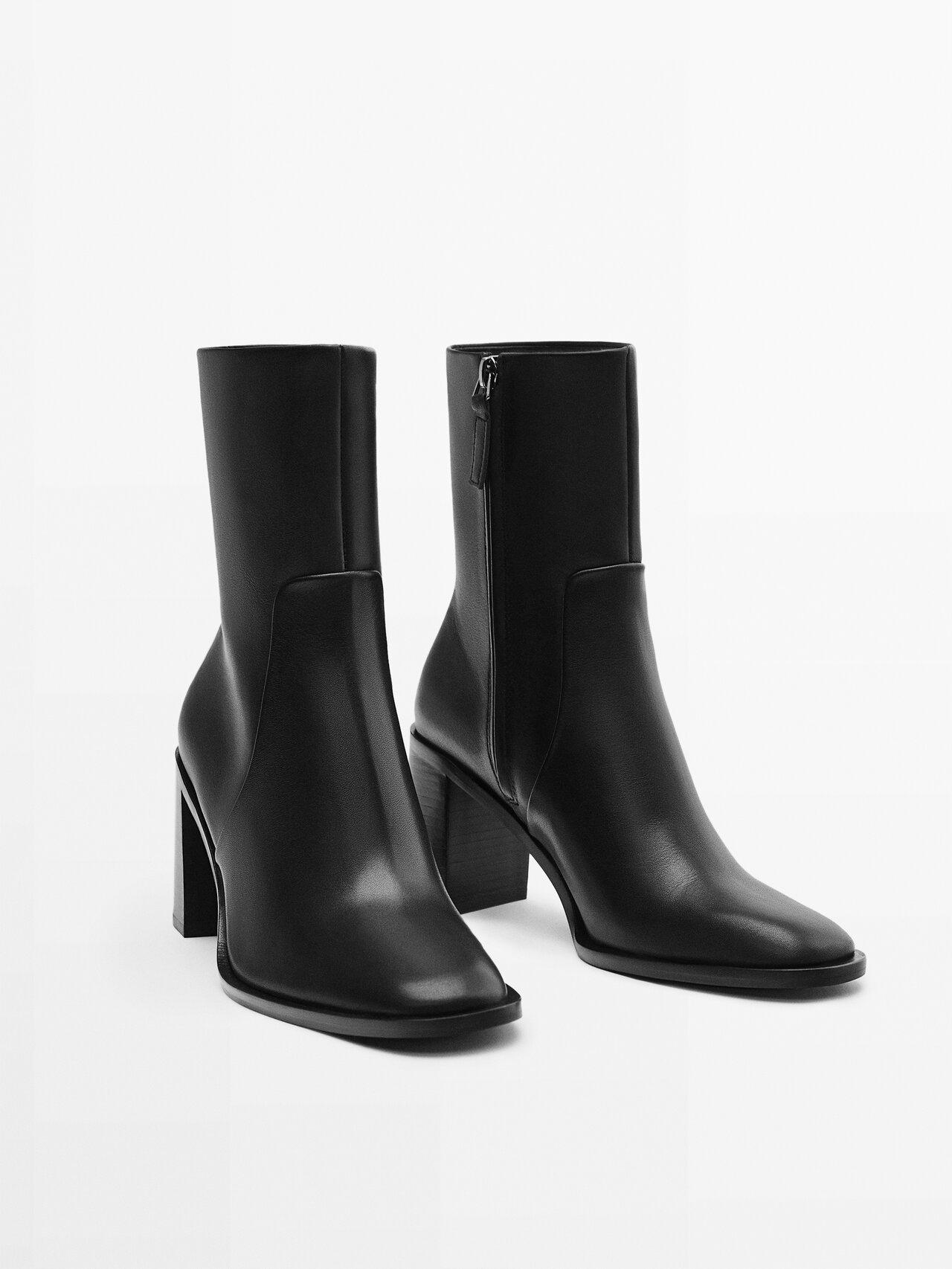 MASSIMO DUTTI Leather Ankle Boots With Block Heels in Black | Lyst