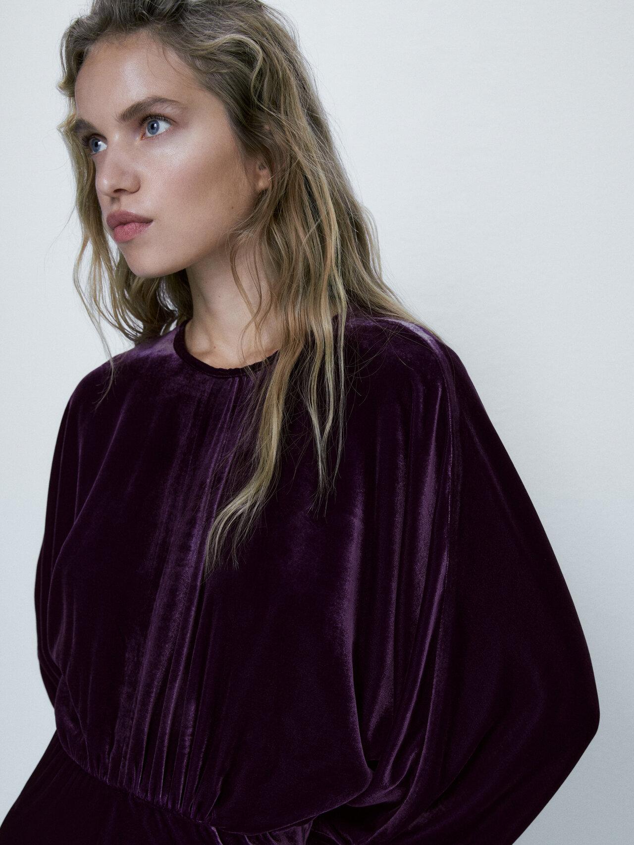 MASSIMO DUTTI Long Velvet Dress With Back Detail in Purple | Lyst
