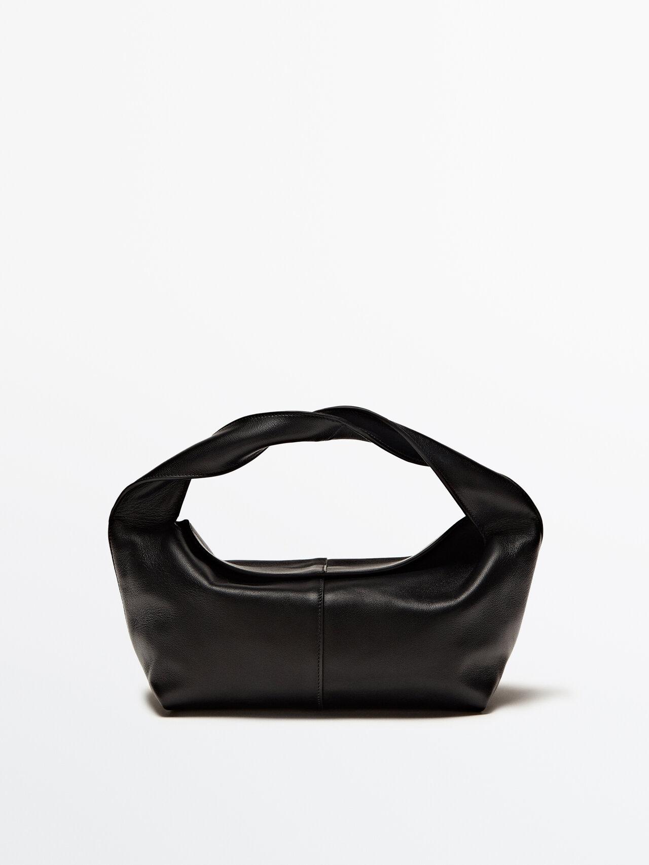 MASSIMO DUTTI Nappa Leather Croissant Bag in Black | Lyst