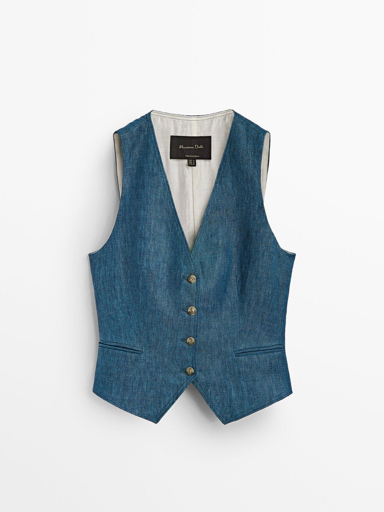 MASSIMO DUTTI Denim And Linen Suit Waistcoat in Blue | Lyst