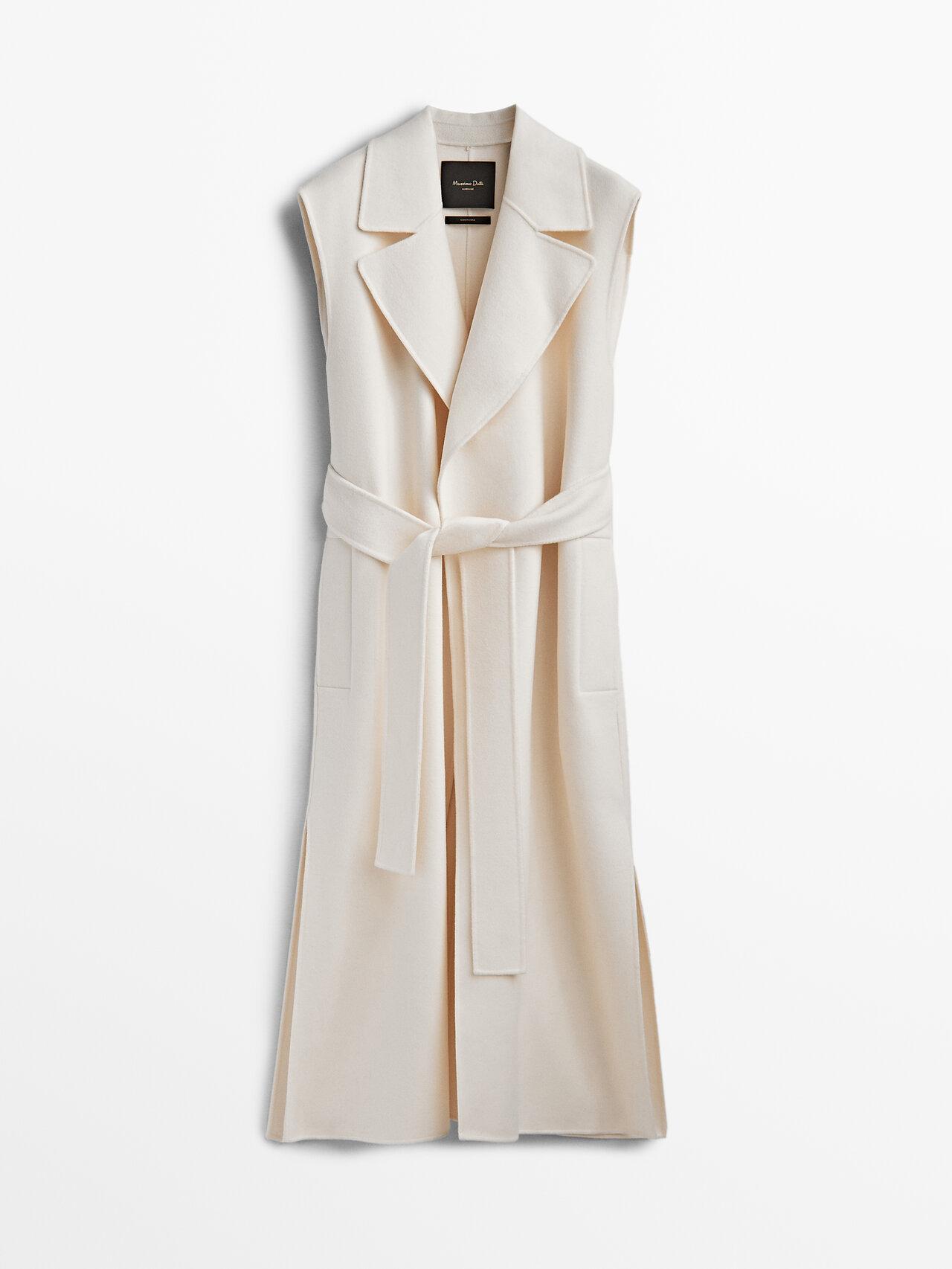 MASSIMO DUTTI Longline Wool Waistcoat With Belt in Natural | Lyst