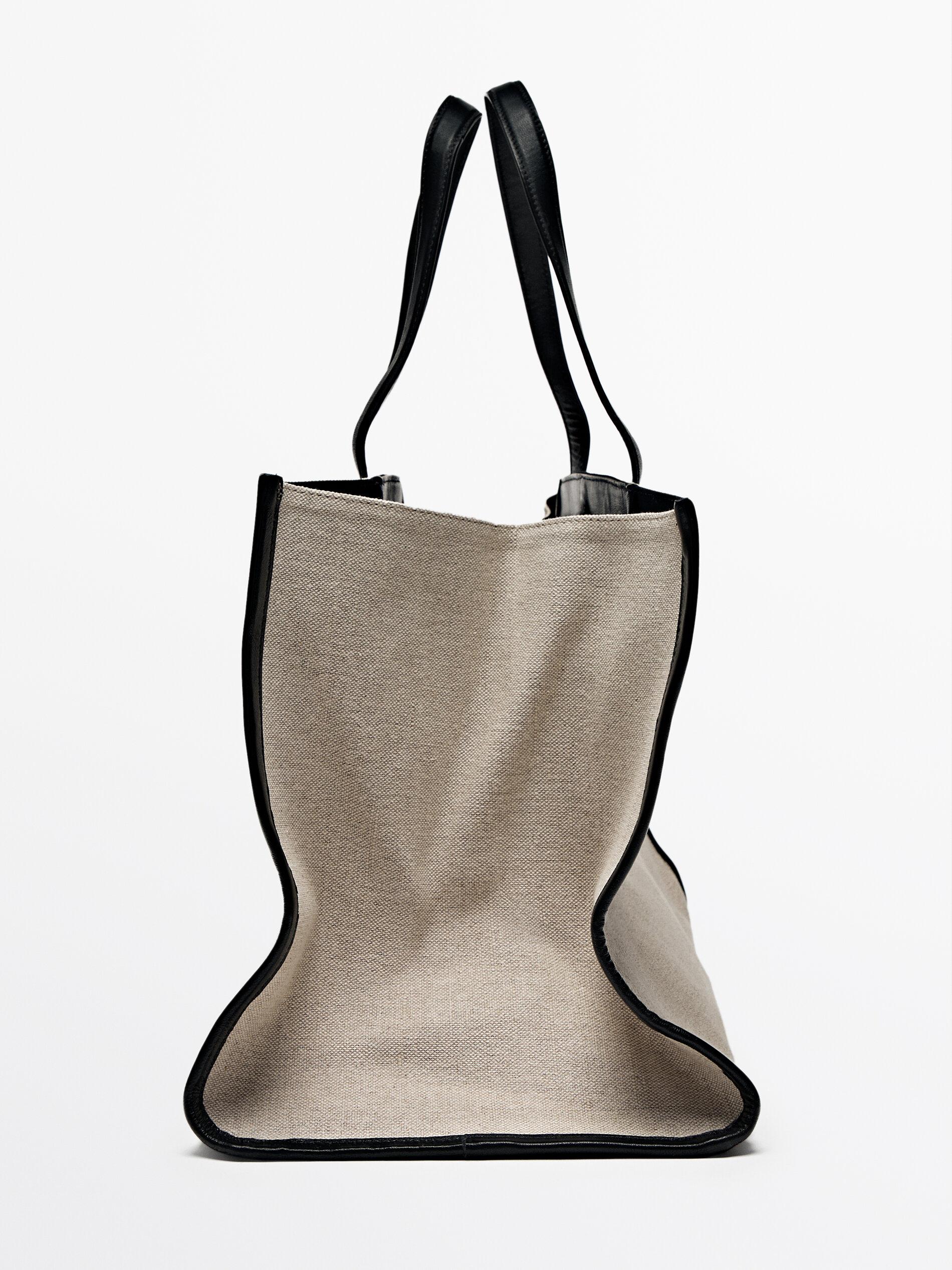 MASSIMO DUTTI Leather Fabric Maxi Tote Bag in Natural Lyst UK