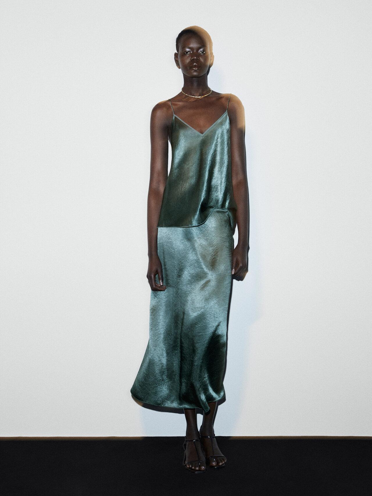 Satin midi top skirt massimo dutti