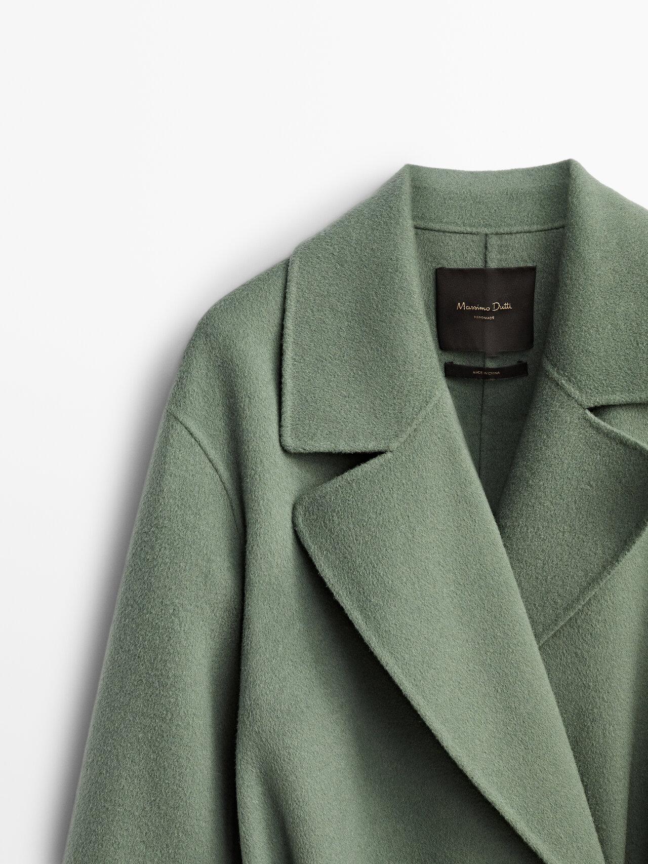 MASSIMO DUTTI Wool Wraparound Coat With Belt in Green | Lyst