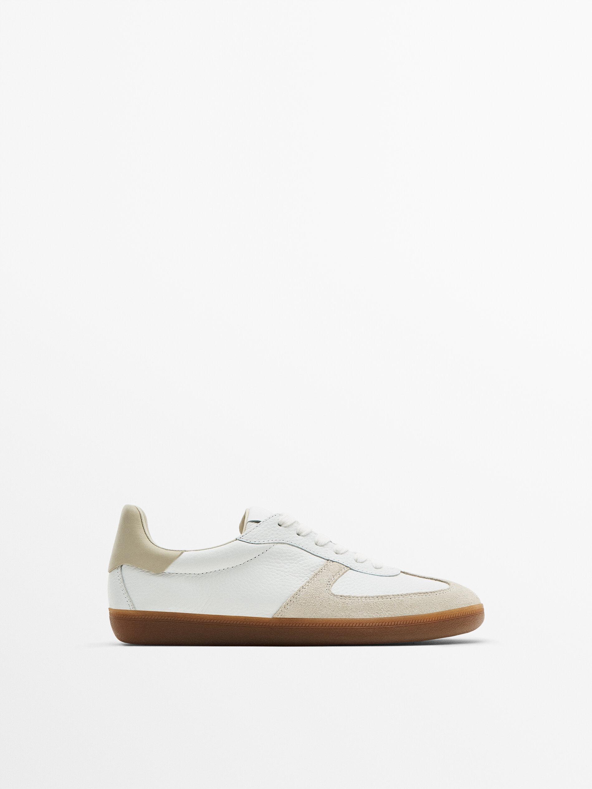 MASSIMO DUTTI Contrast Split Suede Leather Trainers in White | Lyst