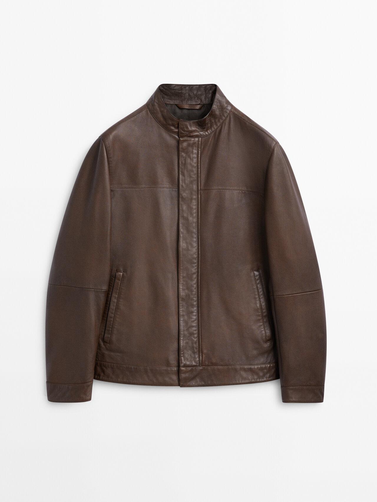 MASSIMO DUTTI Brown Nappa Leather Jacket for Men | Lyst