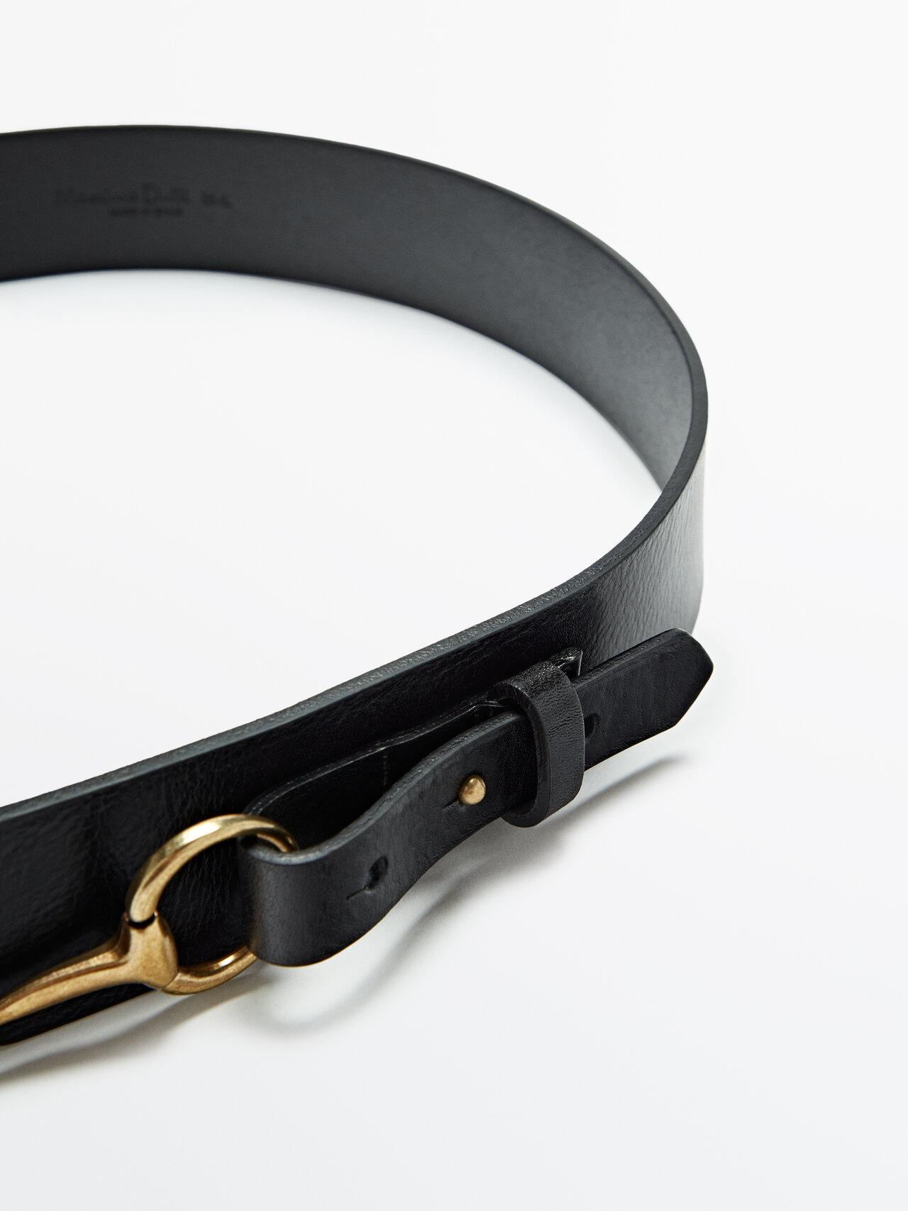 MASSIMO DUTTI Cowhide Leather Belt With Horsebit in Black | Lyst