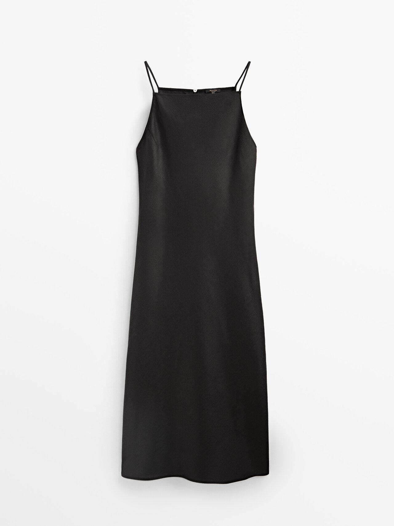 MASSIMO DUTTI Long Linen Halter Dress in Black | Lyst