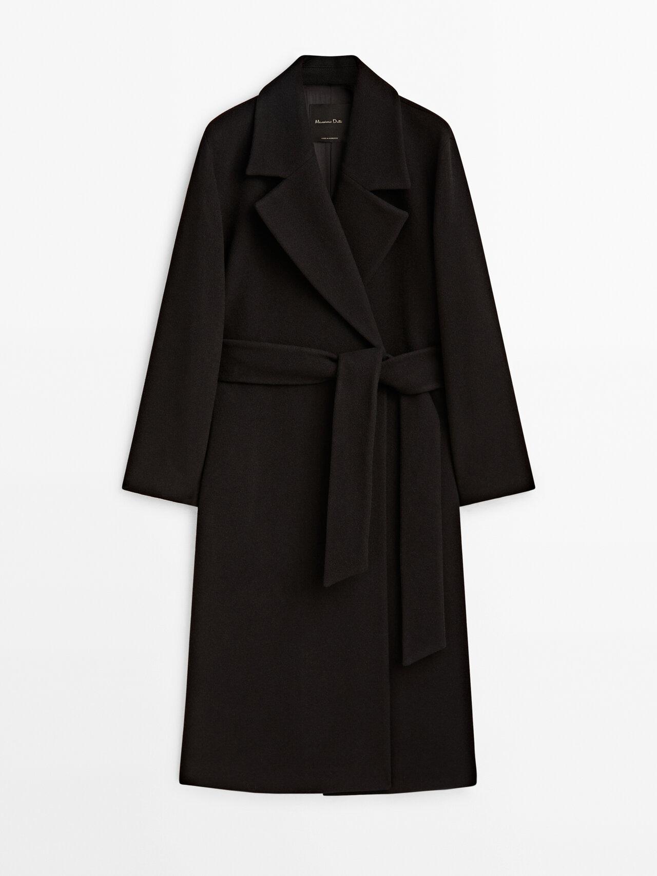 MASSIMO DUTTI Wool Blend Robe Coat With Belt in Black | Lyst