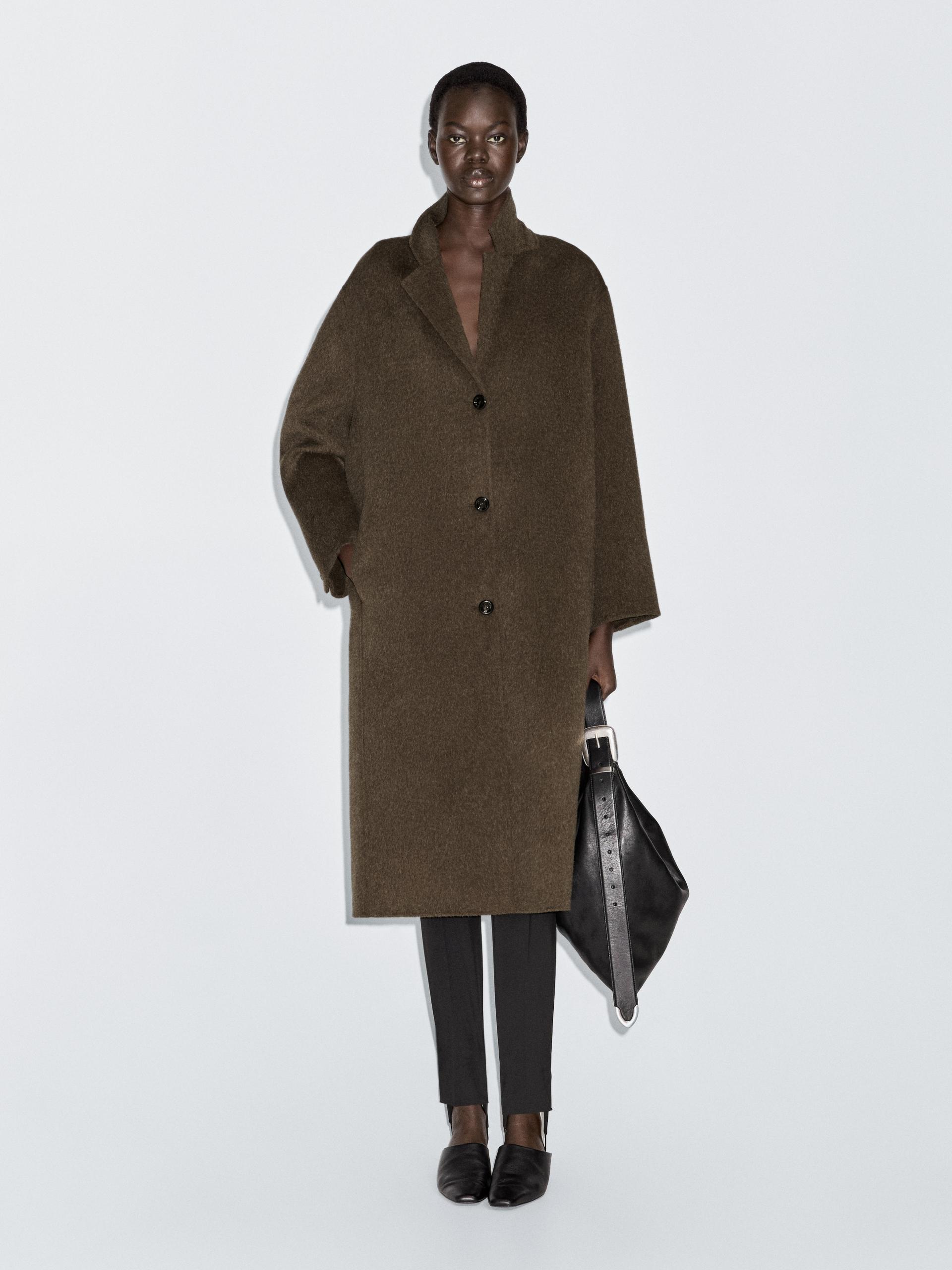 MASSIMO DUTTI Long Wool Blend Coat in Brown | Lyst