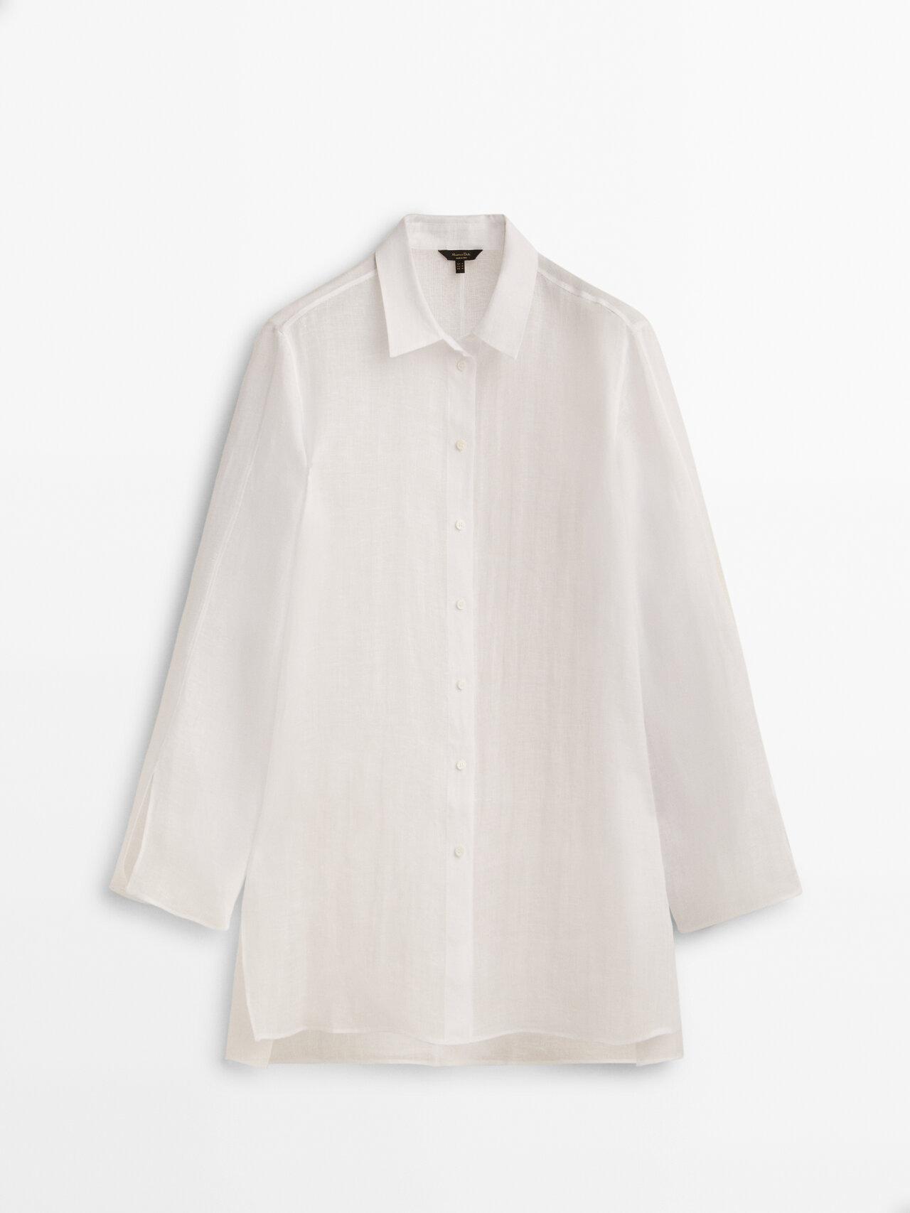 MASSIMO DUTTI Oversize Linen Blouse With Vents in White | Lyst