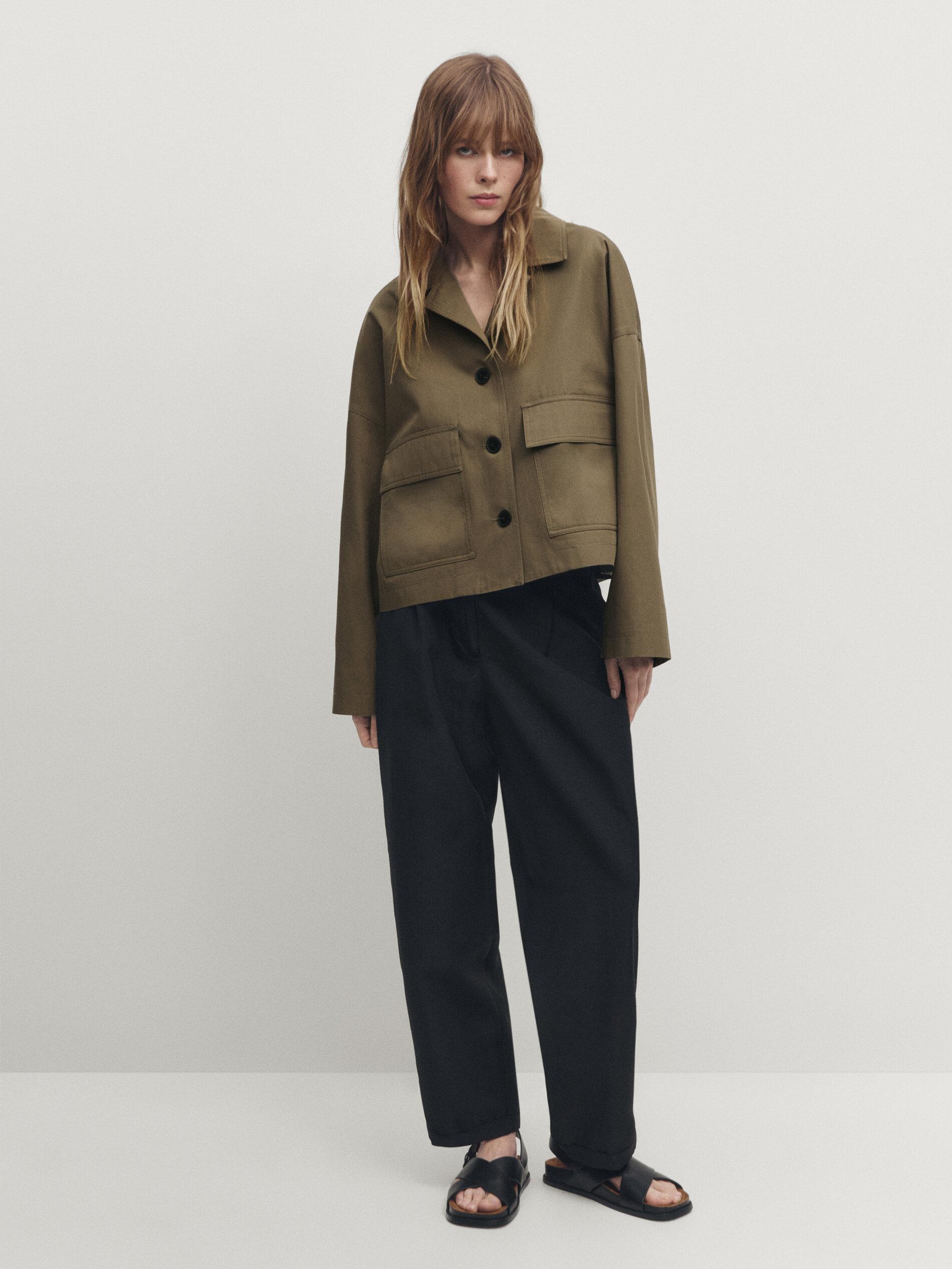 Khaki Massimo Dutti Velvet Coat MASSIMO DUTTI Cape Jacket With