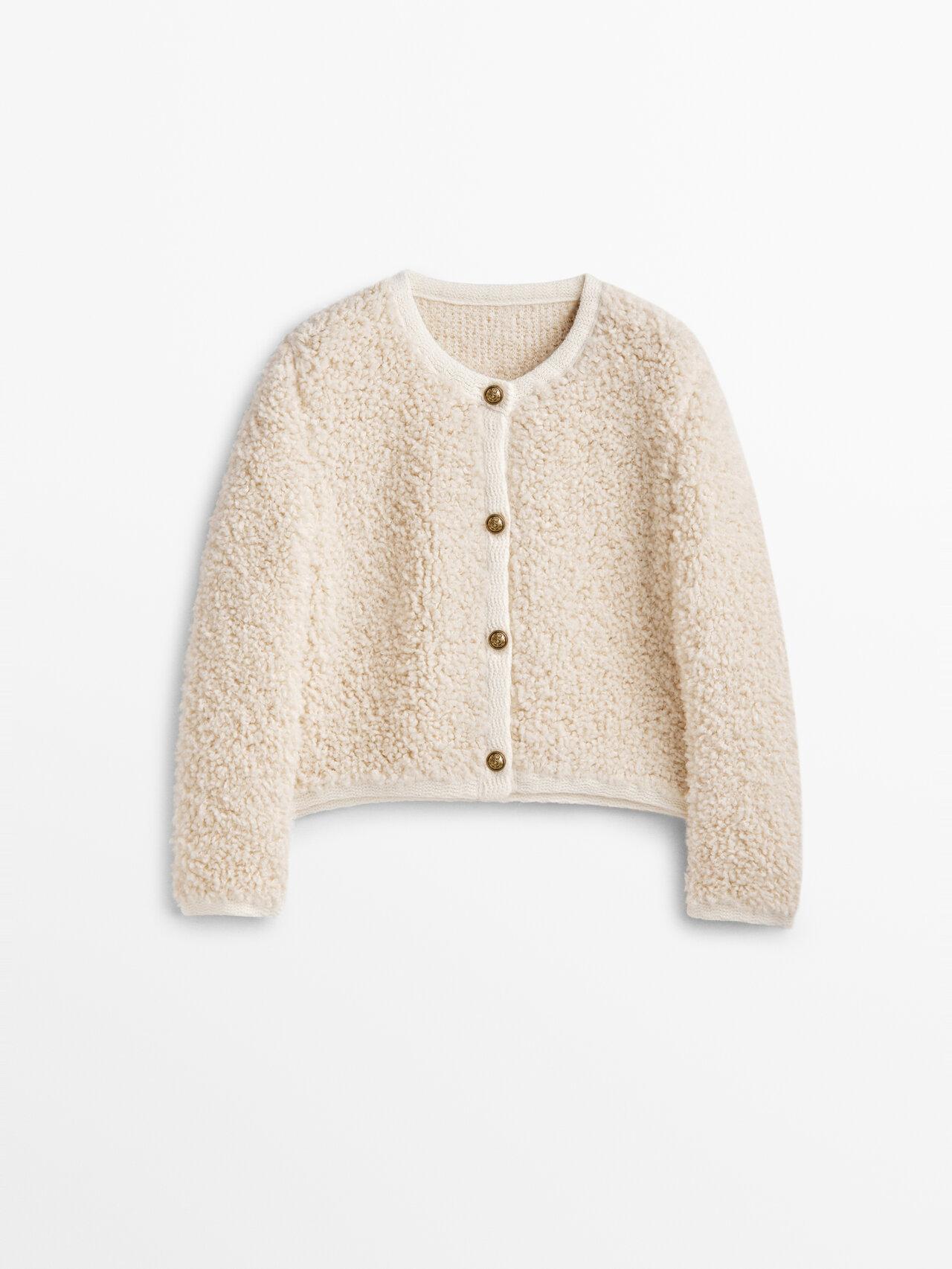 MASSIMO DUTTI Bouclé Knit Cardigan With Buttons in White Lyst