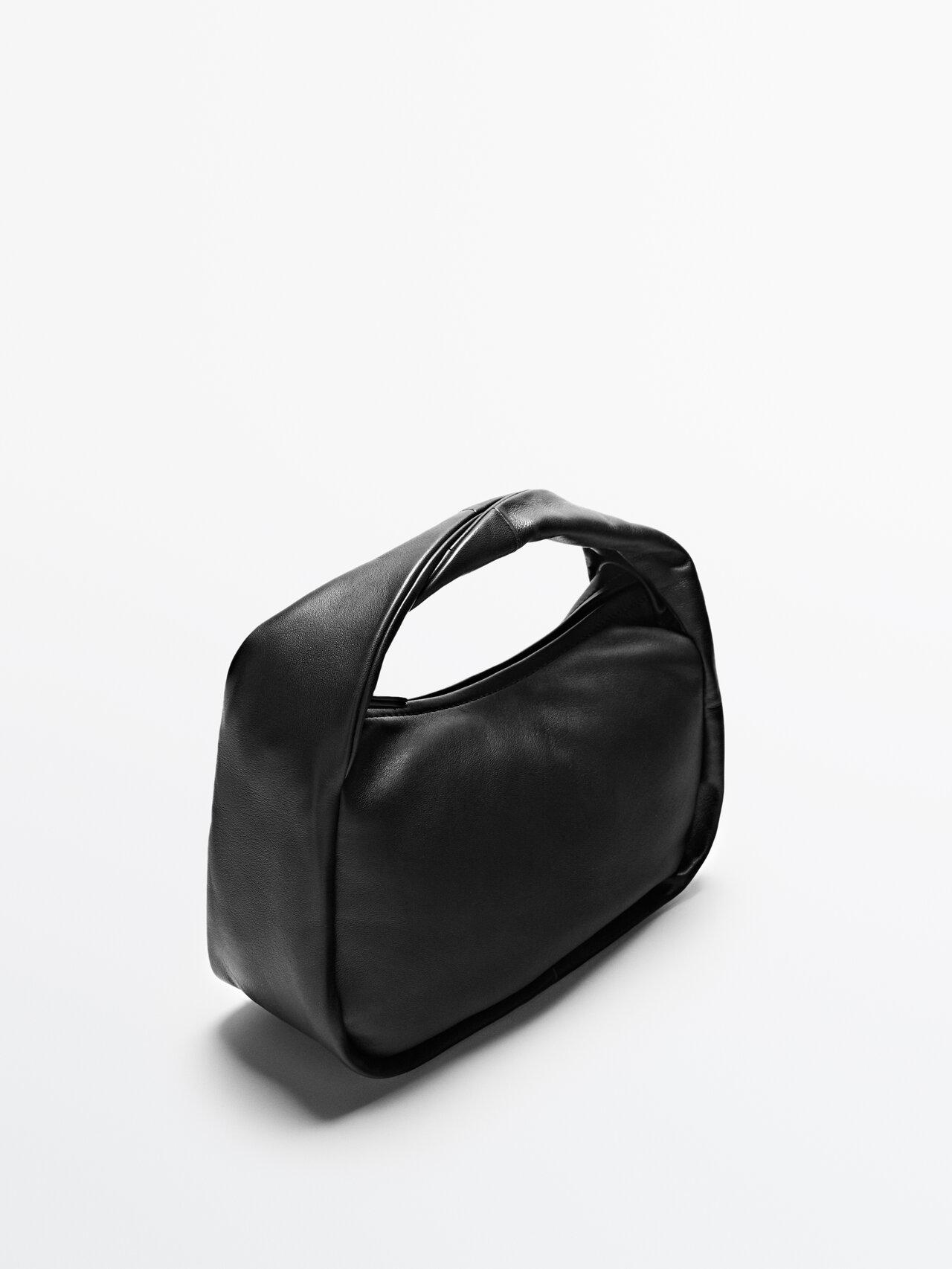 MASSIMO DUTTI Nappa Leather Shoulder Bag in Black | Lyst