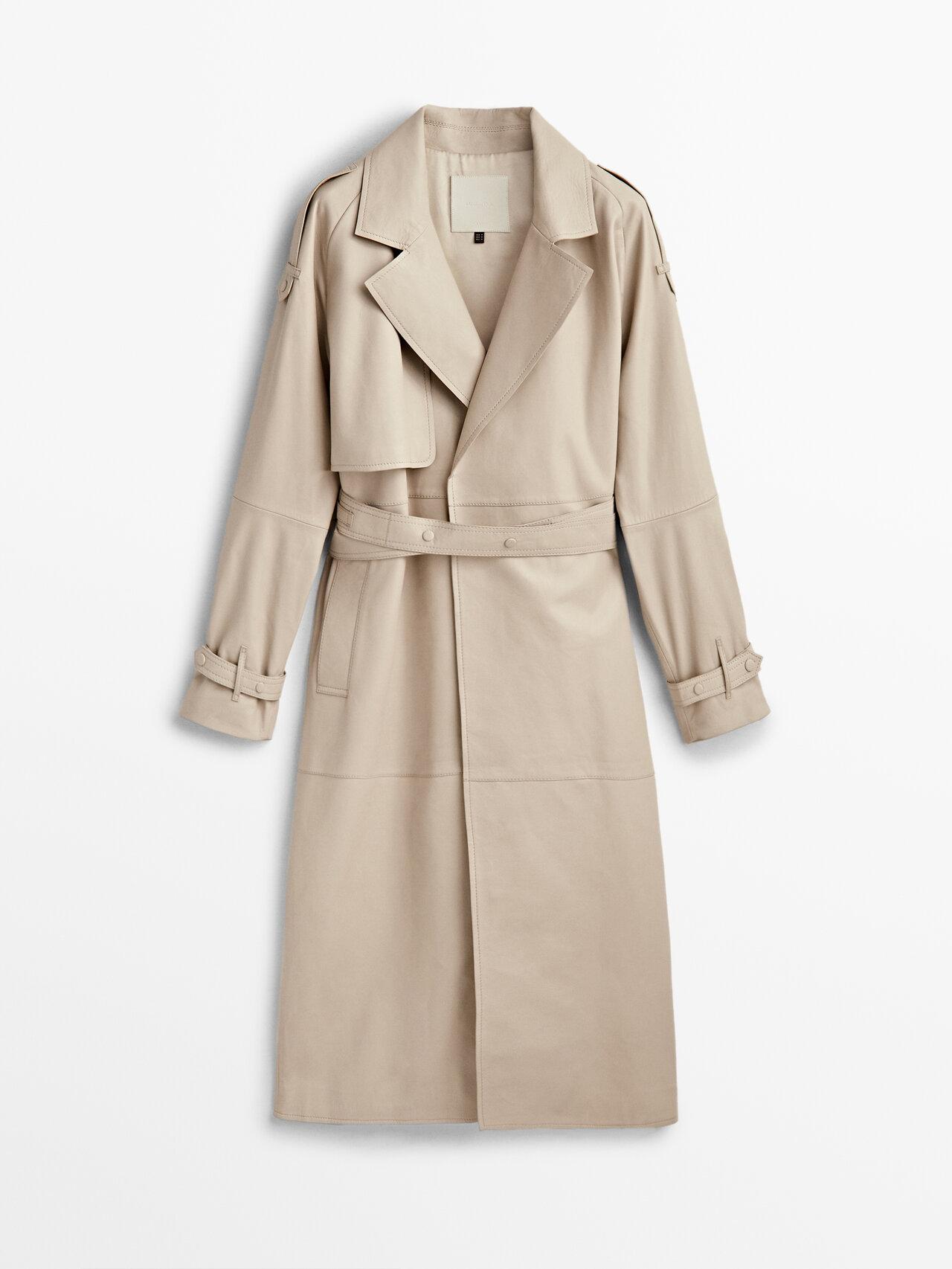 MASSIMO DUTTI Nappa Leather Trench-style Coat With Belt in Natural | Lyst