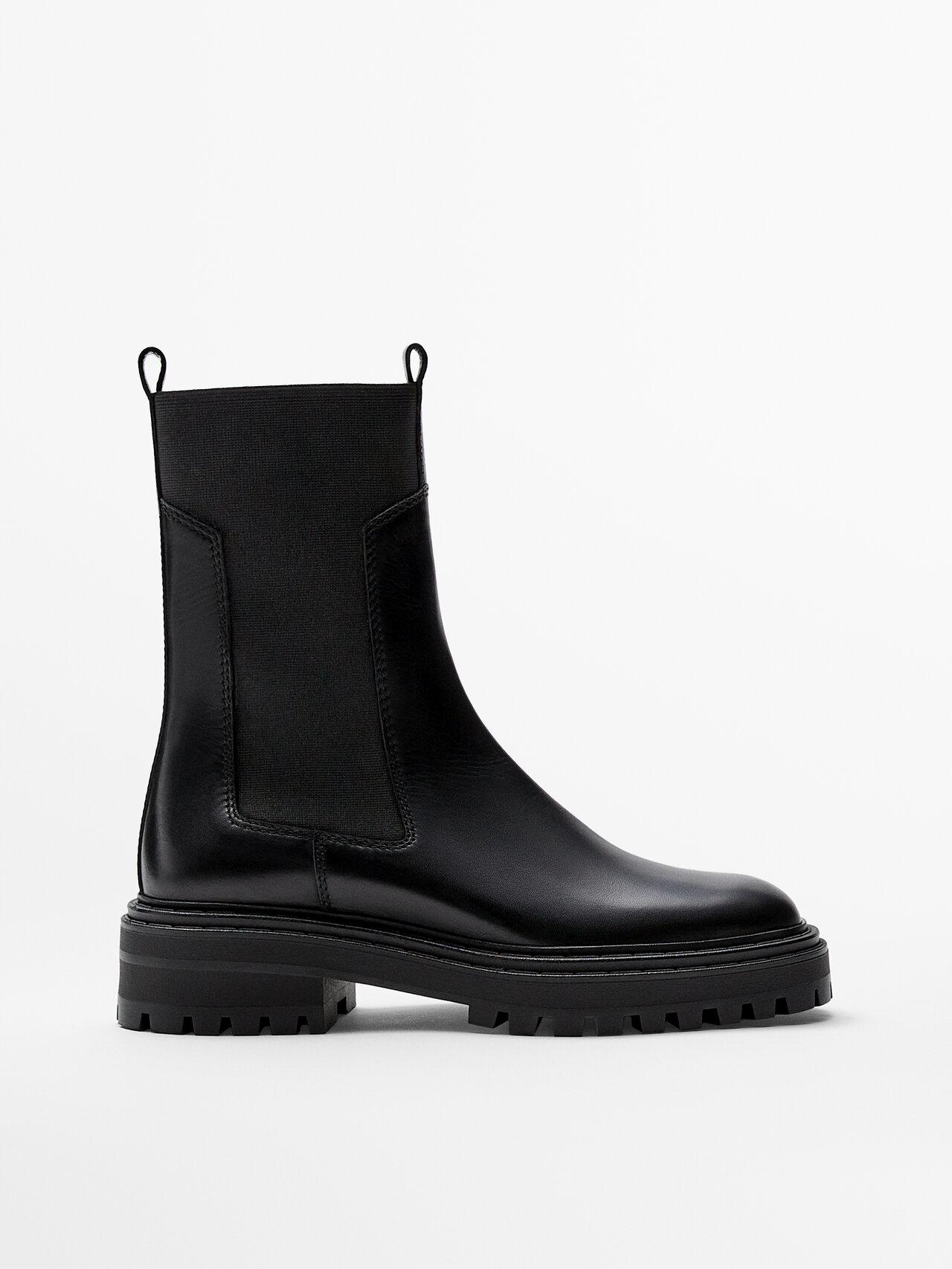 MASSIMO DUTTI Leather Chelsea Boots With Track Soles in Black | Lyst