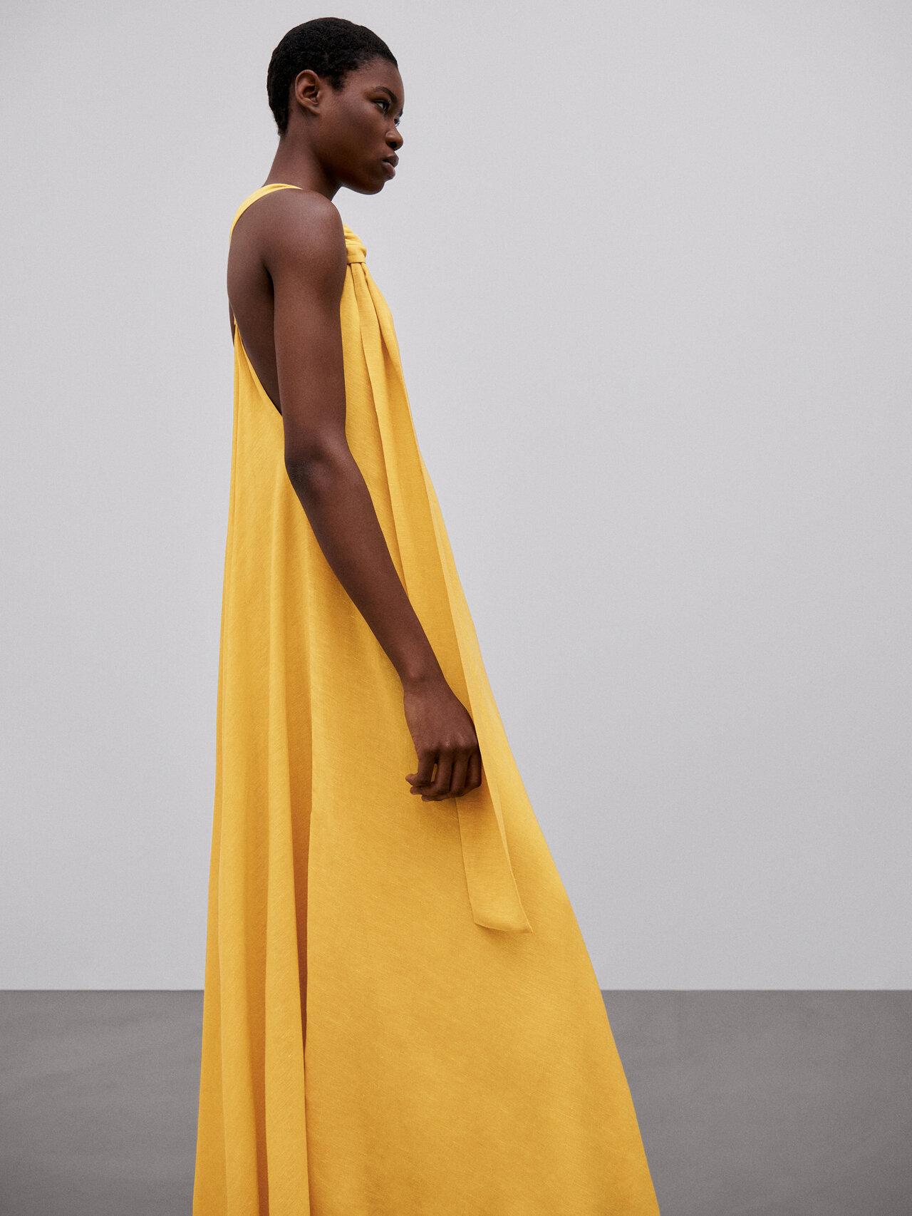 MASSIMO DUTTI Long Dress With Knot Detail - Limited Edition in Yellow | Lyst