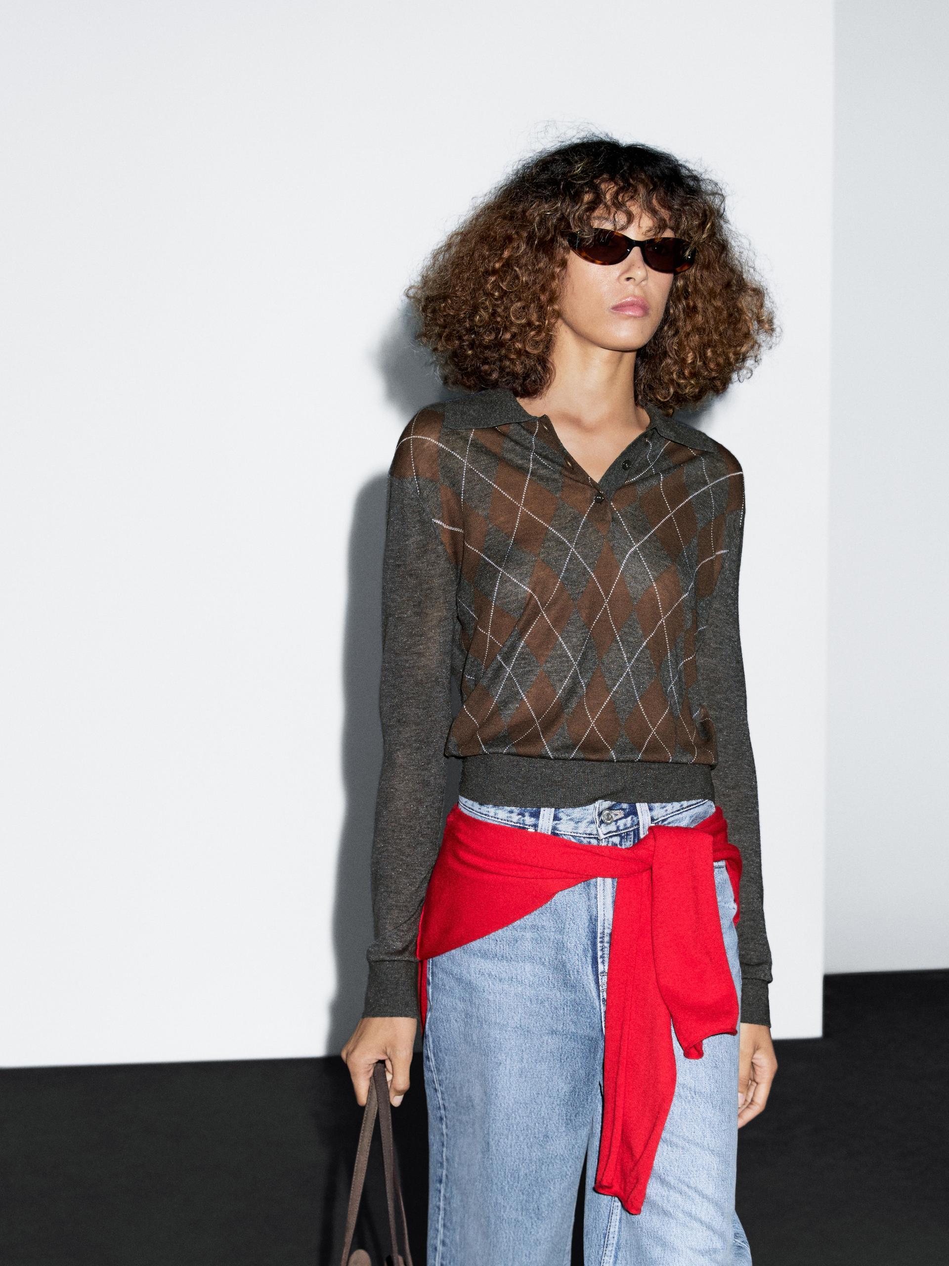 MASSIMO DUTTI Polo Sweater With Diamond Detail in Red Lyst UK