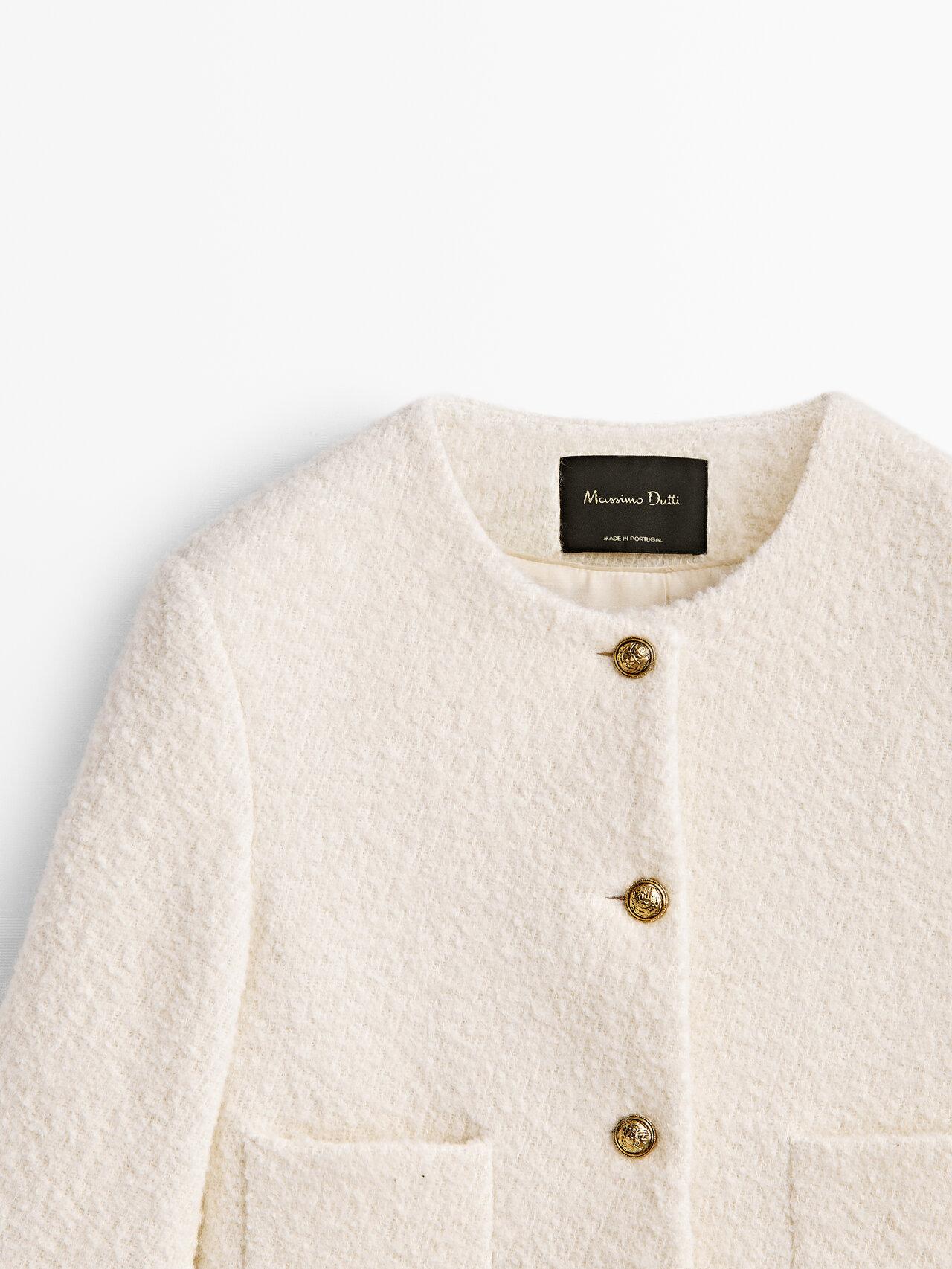 MASSIMO DUTTI Cropped Jacket With Golden Buttons in Natural | Lyst