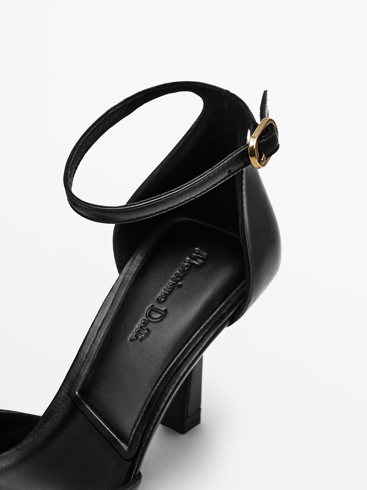 MASSIMO DUTTI Black Leather High-heel Shoes With Ankle Strap | Lyst