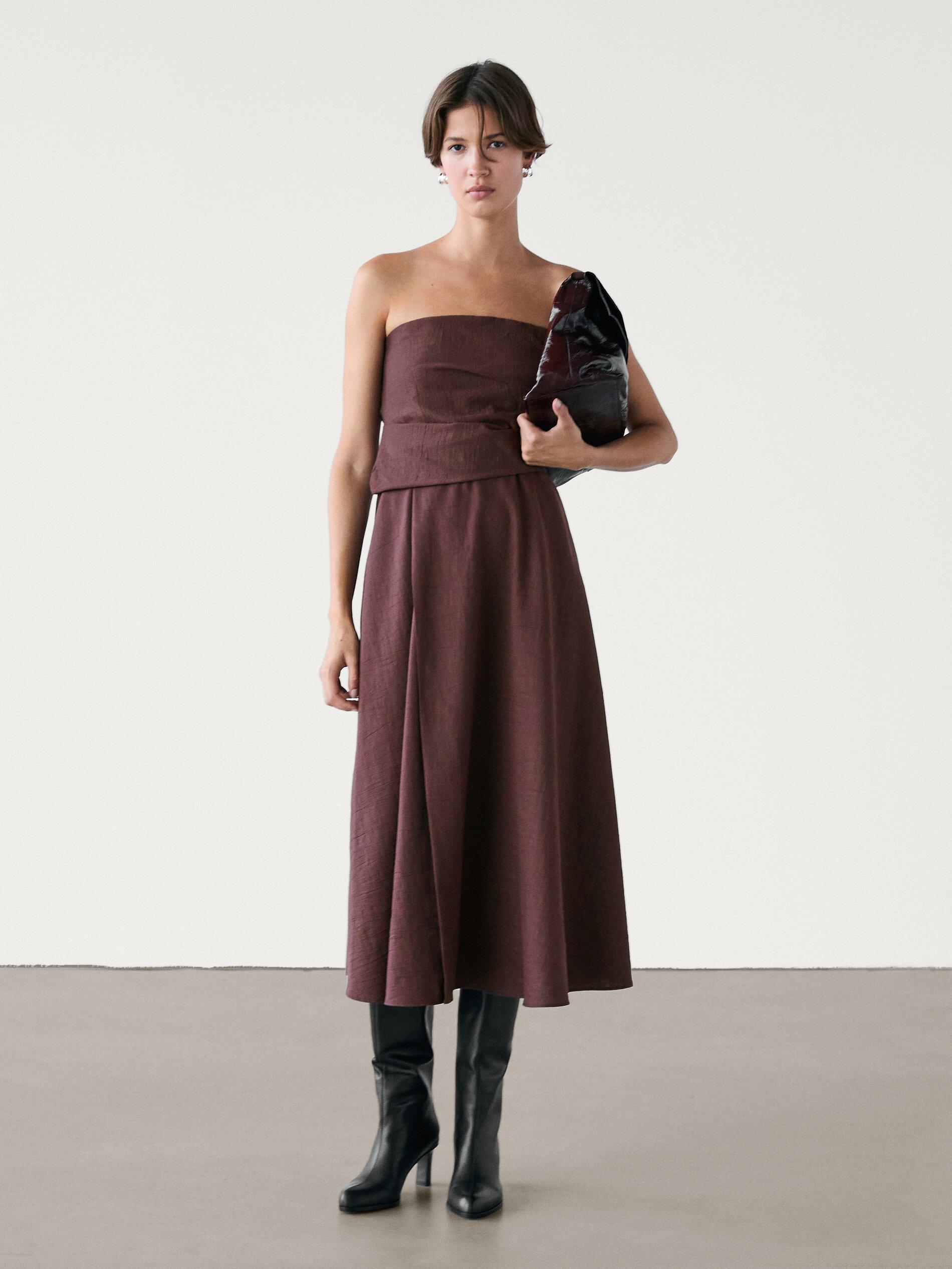 MASSIMO DUTTI Women´s Natural Pleated Midi Dress