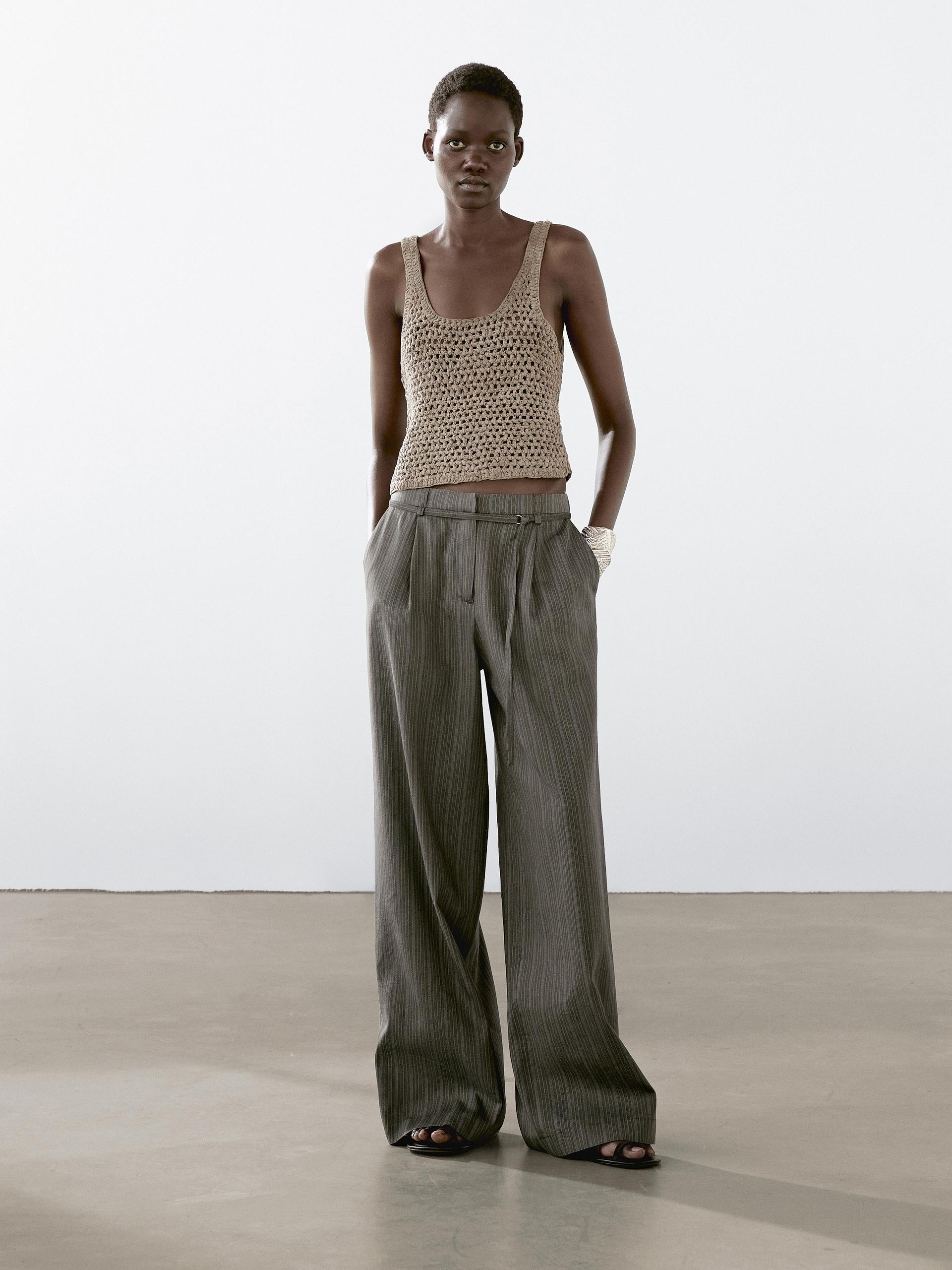 Wide Leg Pantalon Pana Mujer Massimo Dutti Pantalón Pana Vinotinto