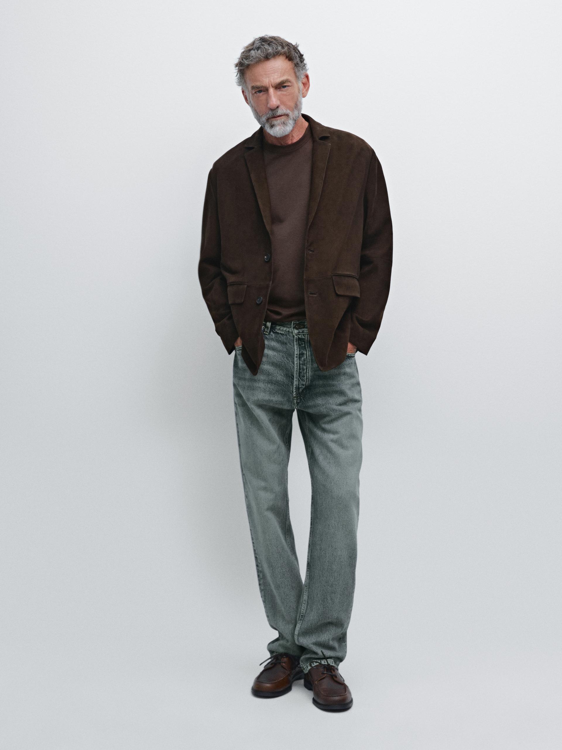 MASSIMO DUTTI Blazer Aus Wildleder Mit Ziernähten in Braun für